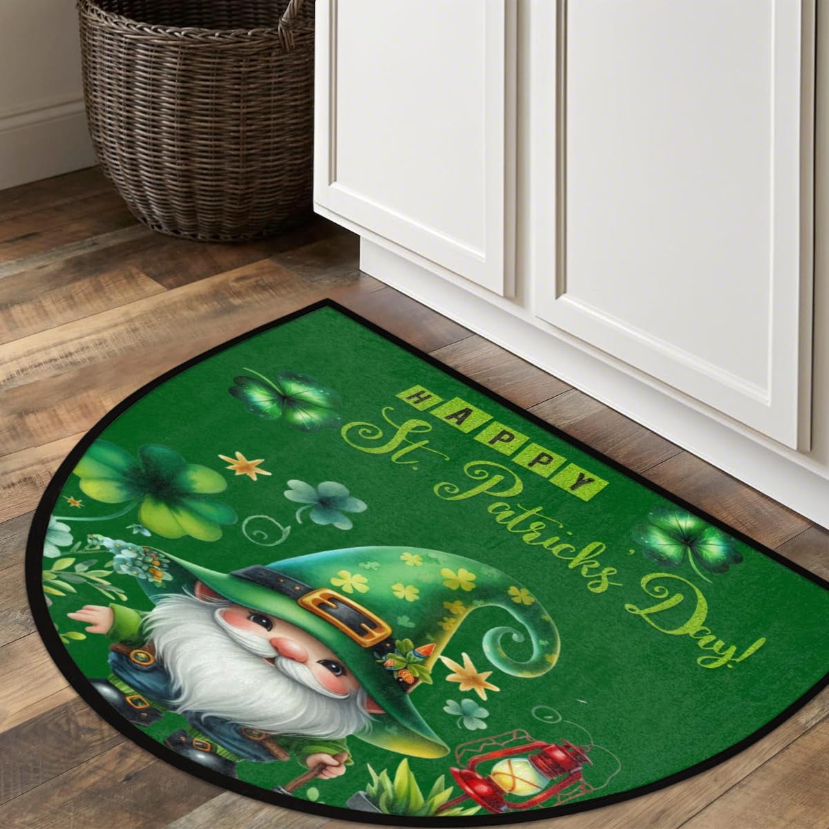 Half Round Door Mat St. Patrick's Day Non-Slip Soft Semi Circle Rug Washable Half Moon Welcome Entrance Doormat for Outdoor Indoor Floor Indoor Bedroom Bathroom Home Kitchen Festival Decor Z- (110)