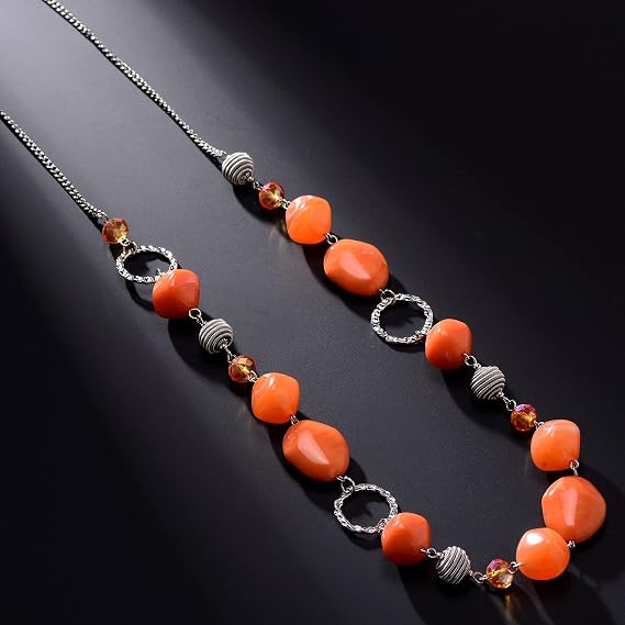 BULINLIN Beaded Long Silver Necklaces for Women, Handmade Statement Sweater Chain Necklace with Crystal Beads for Fashion Jewelry gifts