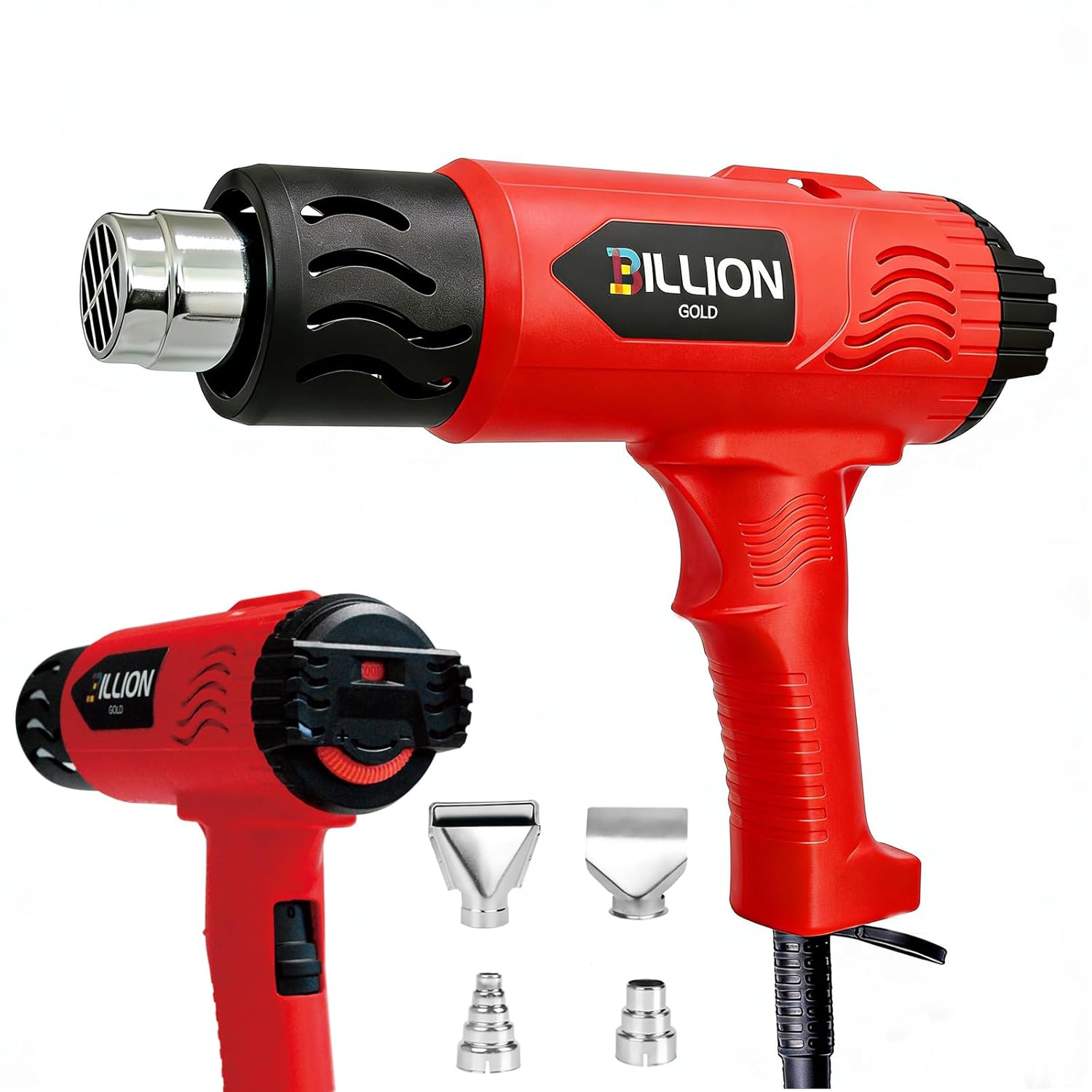 3D Grip Heat Gun 1800W - 120 to 1200 Dual Temperature Hot Air Gun Kit with 4 Nozzles