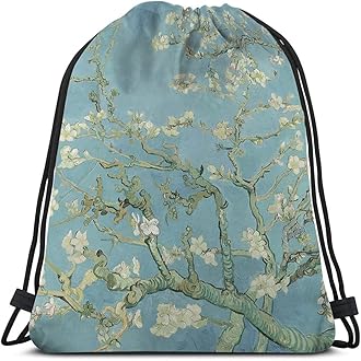 BeabesApricot Blossom Drawstring Bags Backpack Bag Blooming Flowers Spring Branch Romantic Style Elegant Painting Sport Gym Sack Drawstring Bag String Bag Yoga Bag for Men Women