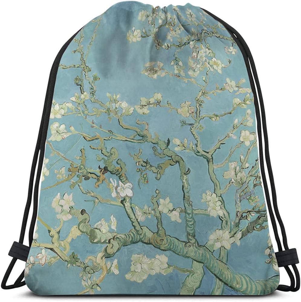 Apricot Blossom Drawstring Bags Backpack Bag Blooming Flowers Spring Branch Romantic Style Elegant Painting Sport Gym Sack Drawstring Bag String Bag Yoga Bag for Men Women