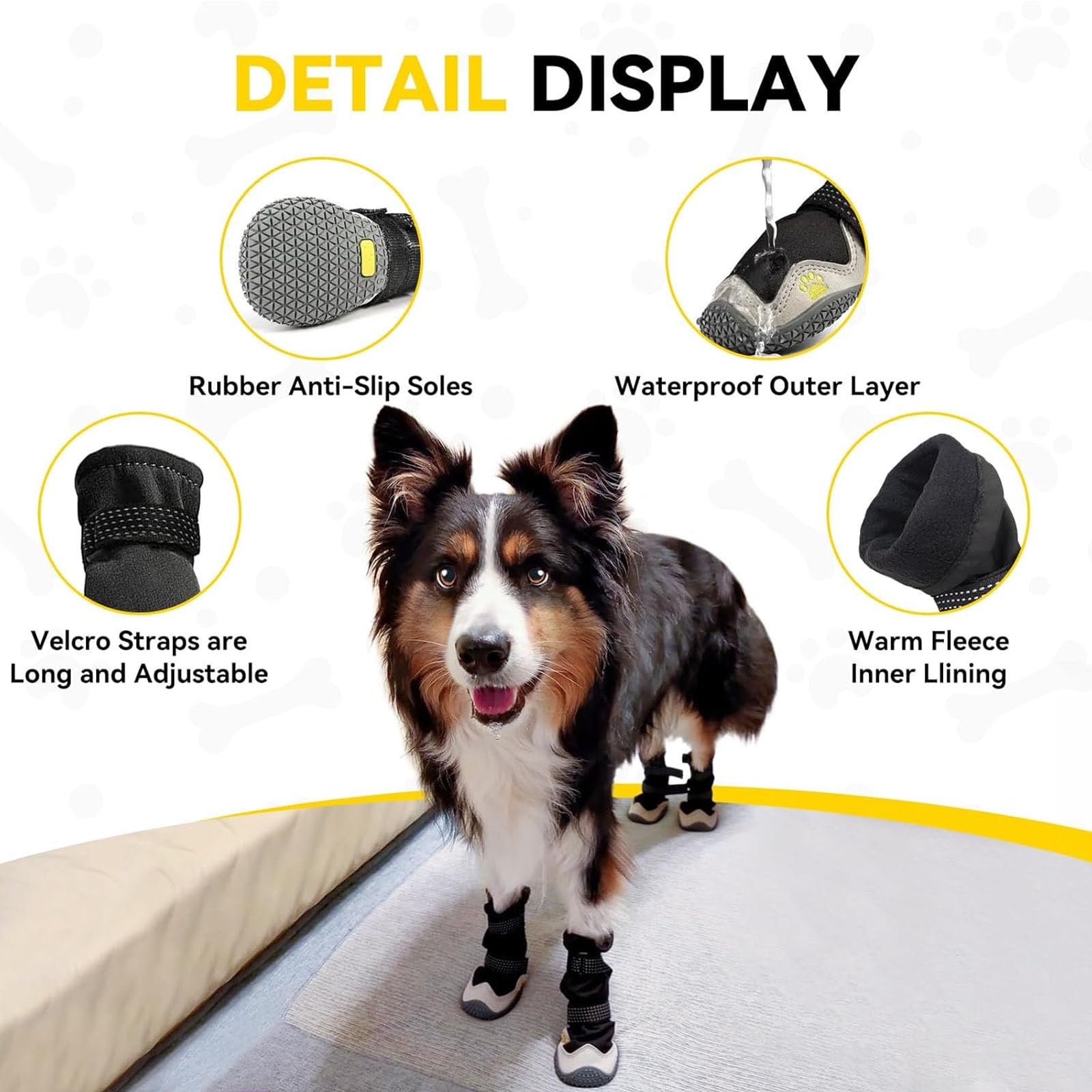 4Er-Set Hundeschuhe Für Große, Kleine Und Mittelgroße Hunde, wasserdichte, rutschfeste Hundeschuhe Und Pfotenschutz Mit Reflektierenden Riemen Für Heißen Asphalt,Weiß,3XL