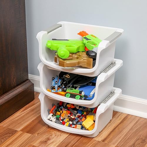 Miniatura 4 de Home-X - Pequeños contenedores de almacenamiento apilables y apilables, juego de 3 (área de almacenamiento de 10 pulgadas de largo x 8 pulgadas de