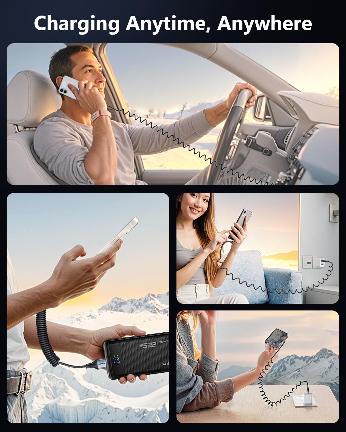 SUNGUY Right Angle Coiled USB C Cable 5FT [Comfortable Length: 1.3-3.3FT], 2Pack 90 Degree USB-A to USB-C Cable Android Auto Carplay, Type C Cord for iPhone 17 16 15 Pro Max, Galaxy S25 S24 Ultra - Image 6