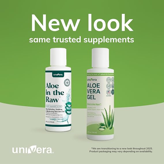 Univera Aloe in the Raw, Made with 100% Pure Organic Aloe Vera Gel, Suitable for All Skin Types, Sunburn Relief, No Sticky Residue, 4.0oz.