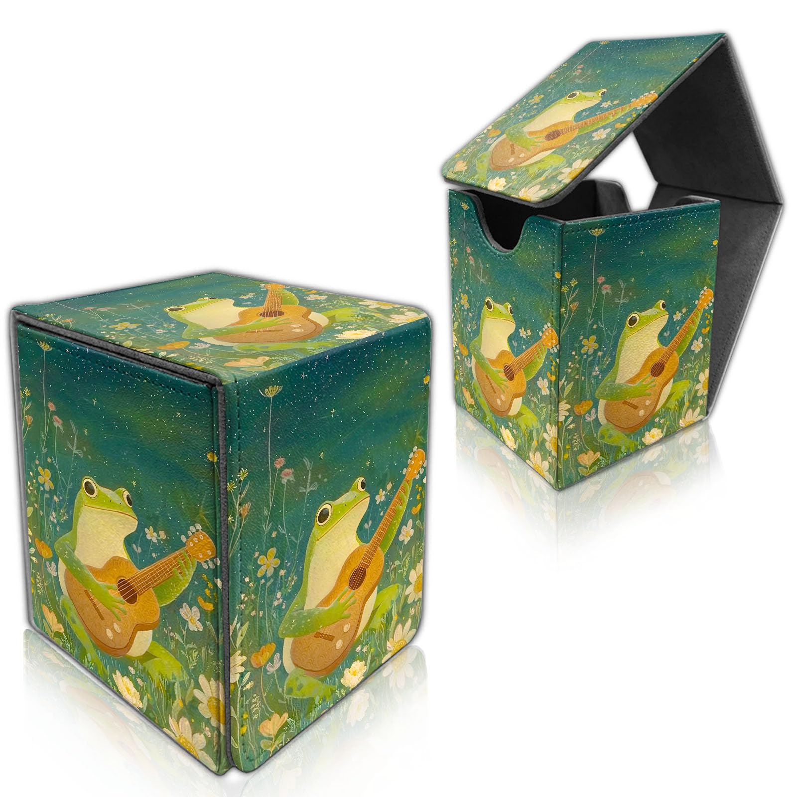 DISUOFEART for MTG Deck Box, Trading Card Storage Case Holds 100+ Sleeved Cards, Cute Frog Playing the Guitar Magnetic Closure Durable Deck Holder for Magic The Gathering, TCG & Commander
