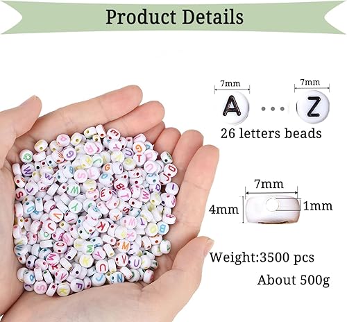 Vista 13 de DUQGUHO 3500 cuentas de letras acrílicas del alfabeto de la A a la Z, cuentas redondas blancas de 26 letras para hacer joyas, pulseras, accesorios