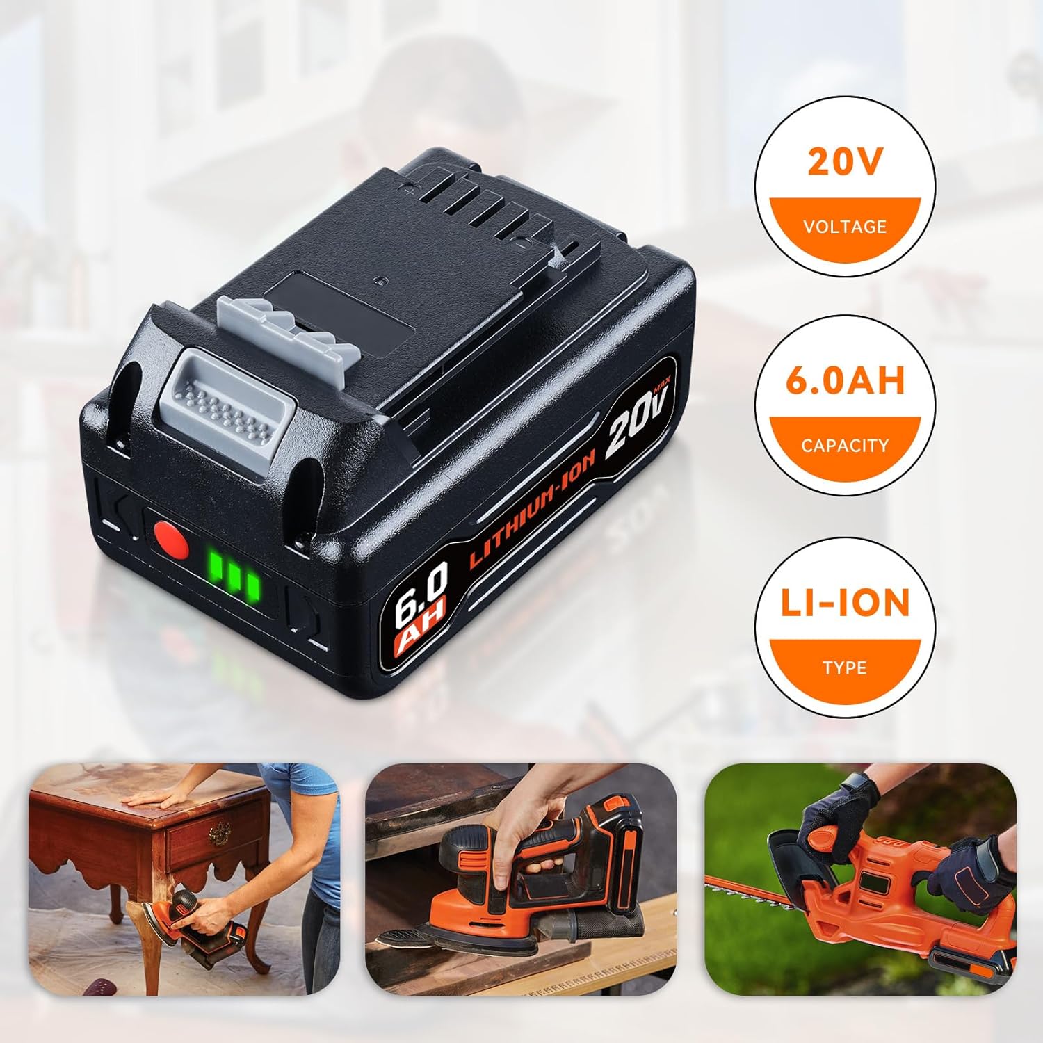 2Pack LB2X4020 6.0Ah 20V Li- Ion Battery Replacement for Black and Decker Battery Compatible with LBXR20 LBXR2020 LBX4020 LB2X4020 Extended Runtime for Cordless Power Tools - Image 2