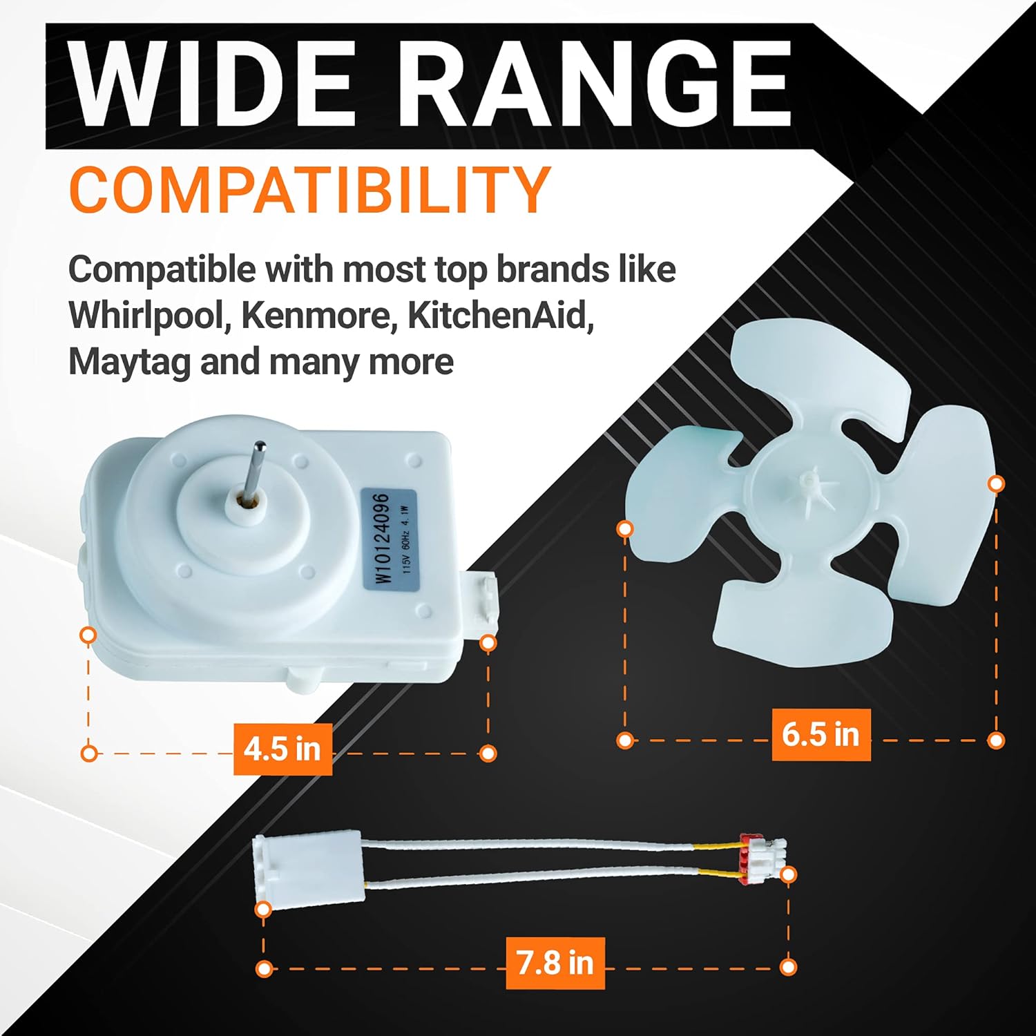 BlueStars W10124096 Refrigerator Condenser Fan Motor Kit - Compatible with Whirlpool, Kenmore & Maytag Refrigerators - Replaces AP4318657 2188538 2188727 2188732 2188891