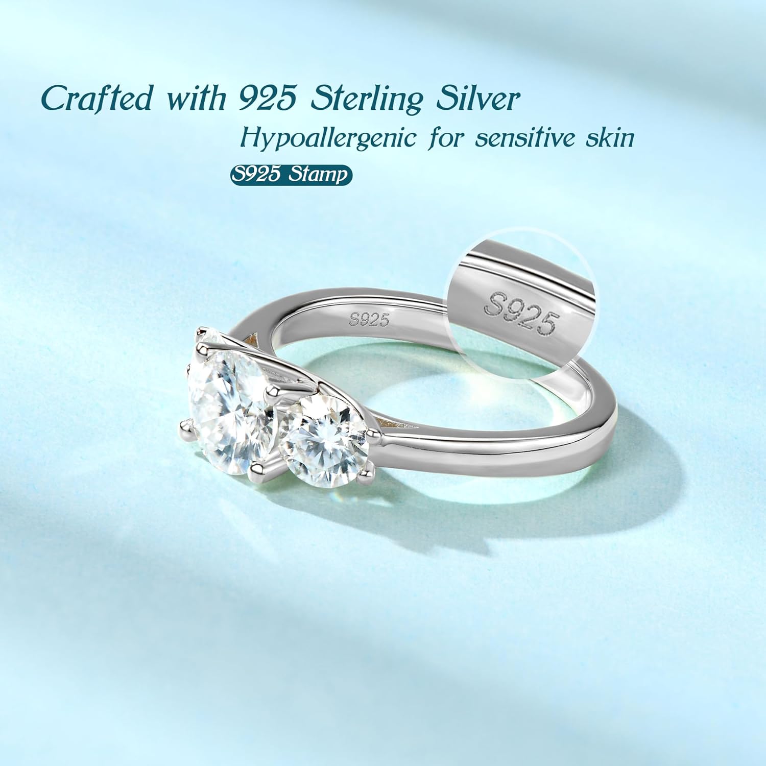 3-Stone Moissanite Engagement Ring, 2.0cttw D Color VVS1 Moissanites 925 Sterling Silver Engagement Ring for Women Anniversary Wedding Jewelry Gifts