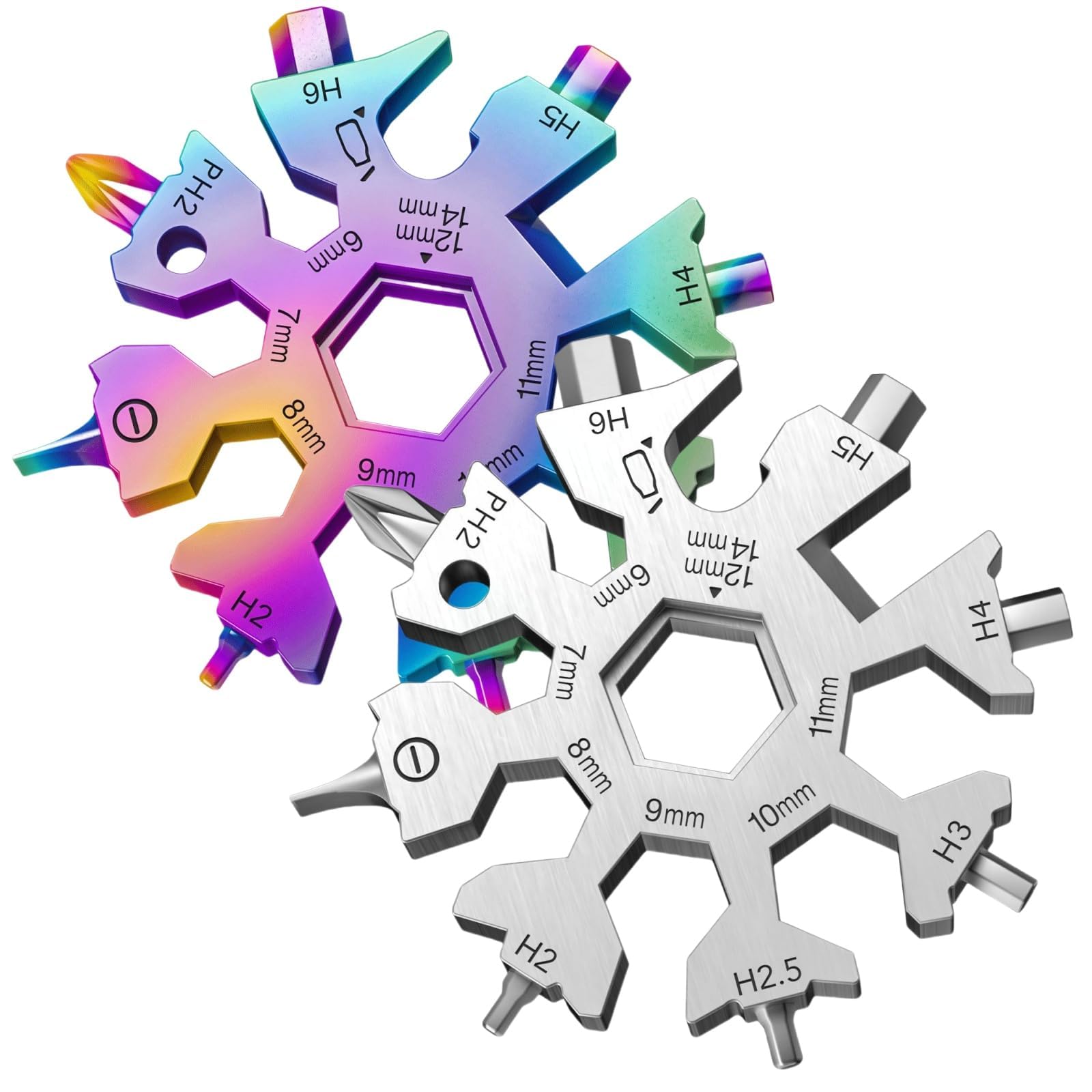 Vickay 18 in 1 Snowflake Multi Tool, Phillips Flat Screwdriver Kit/Wrench/Bottle Opener, EDC Camping Gear, Gifts for Men (Colorful + Silver)