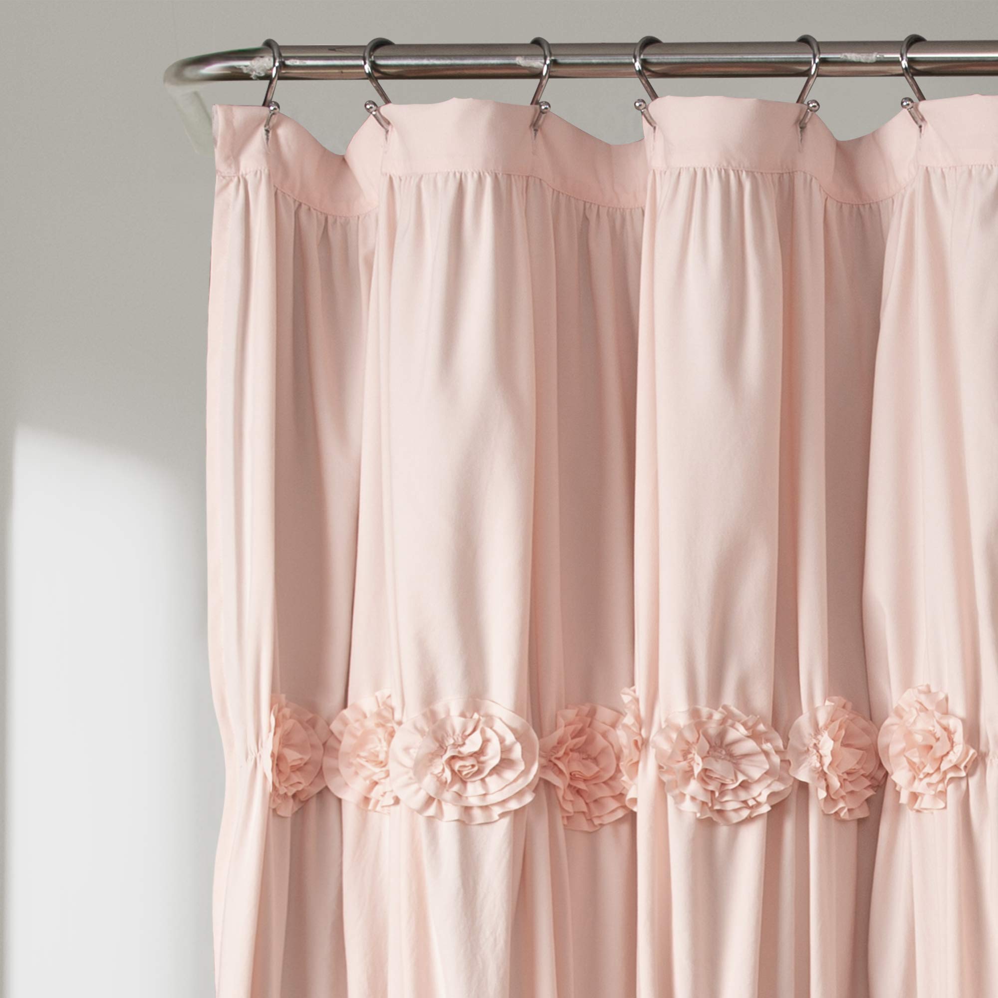 Lush Decor Ruched Bathroom Shower Curtain, x 72”, Blush Darla Rideau de Douche froncé Motif Floral 183 x 183 cm, Rose poudré