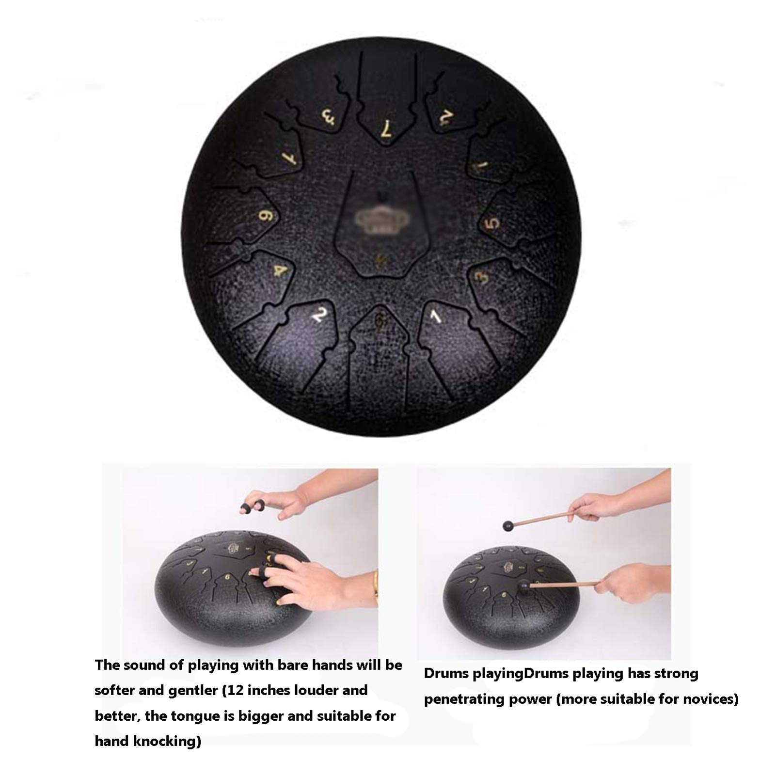 Strumento Percussioni Da 12 Pollici a Tamburo Da 12 Pollici Da 12 Pollici in Acciaio, Tambourine Con Bacchette, Borsa Tote, Regalo Per Principianti E Amanti Dello Yoga, Meditazione (Color : A)
