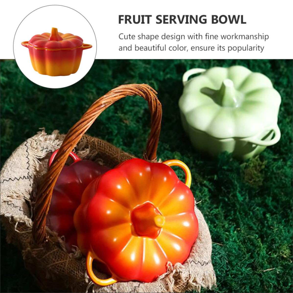 ABOOFAN Cuenco de Cerámica con Forma de Calabaza y Tapa para Mantener Frescura, Tazón Creativo para Servir Sopa y Postres en Navidad o Regalos