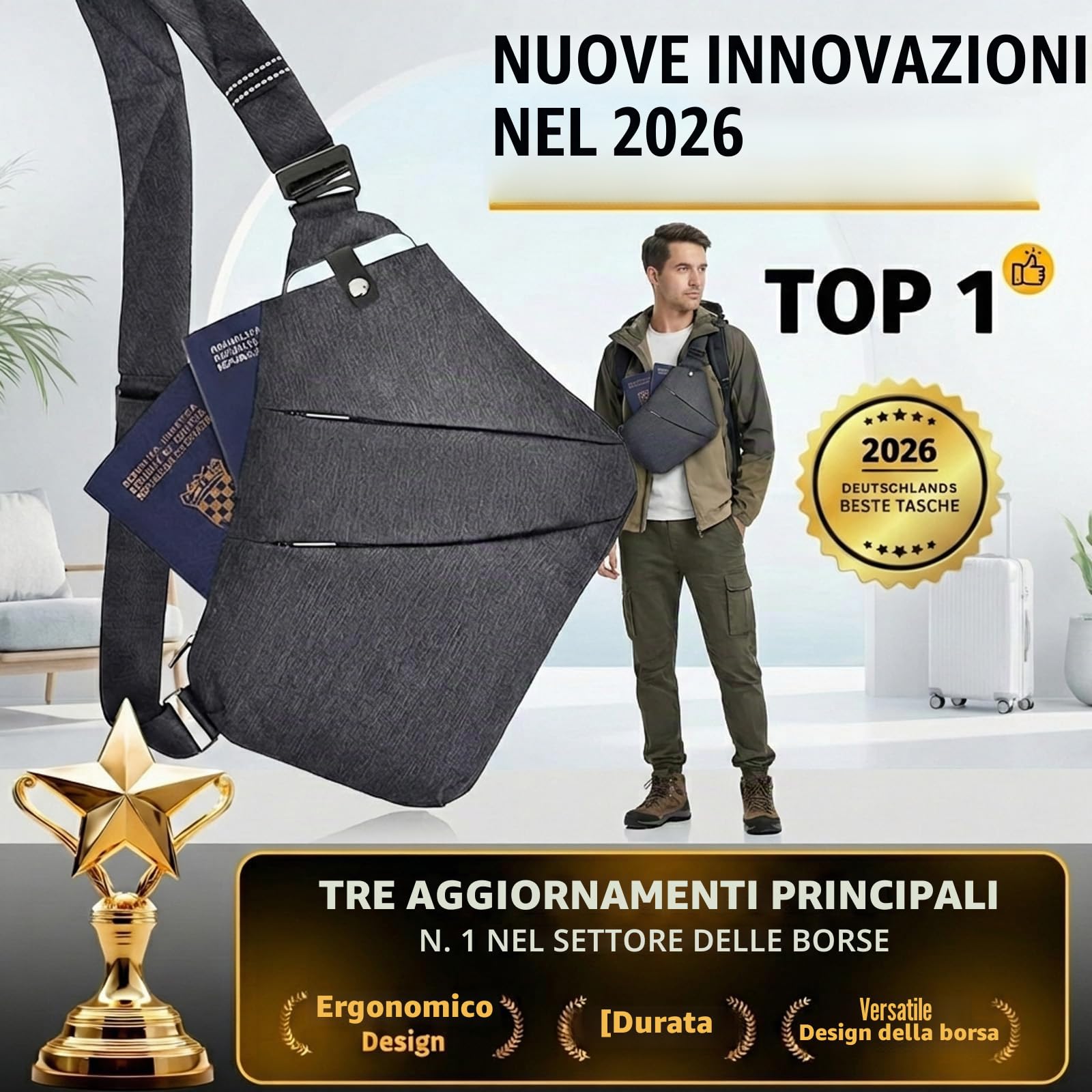 La Compatta - Antifurto Intelligente Borsa, Borsa Antifurto Donna, Borsa Di Sicurezza Da Viaggio Per Donna E Uomo, Borsa Multifunzionale Alla Moda, Per Viaggi E Quotidiano