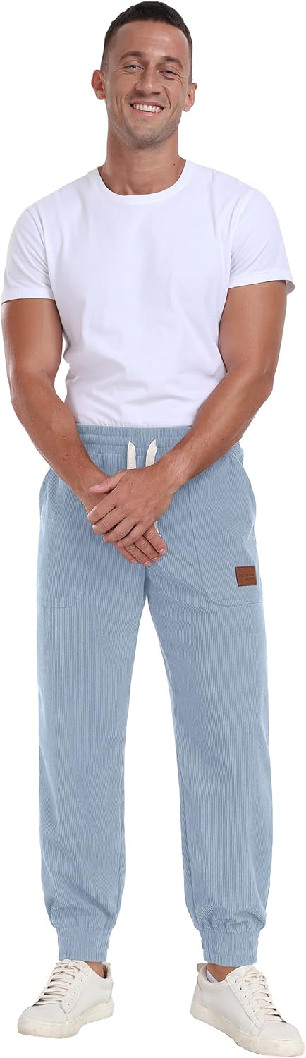 Askdeer Mens Corduroy Casual Pants Joggers Cargo Pants Drawstring Elastic Waist Tapered Sweatpants with Pockets - Image 4