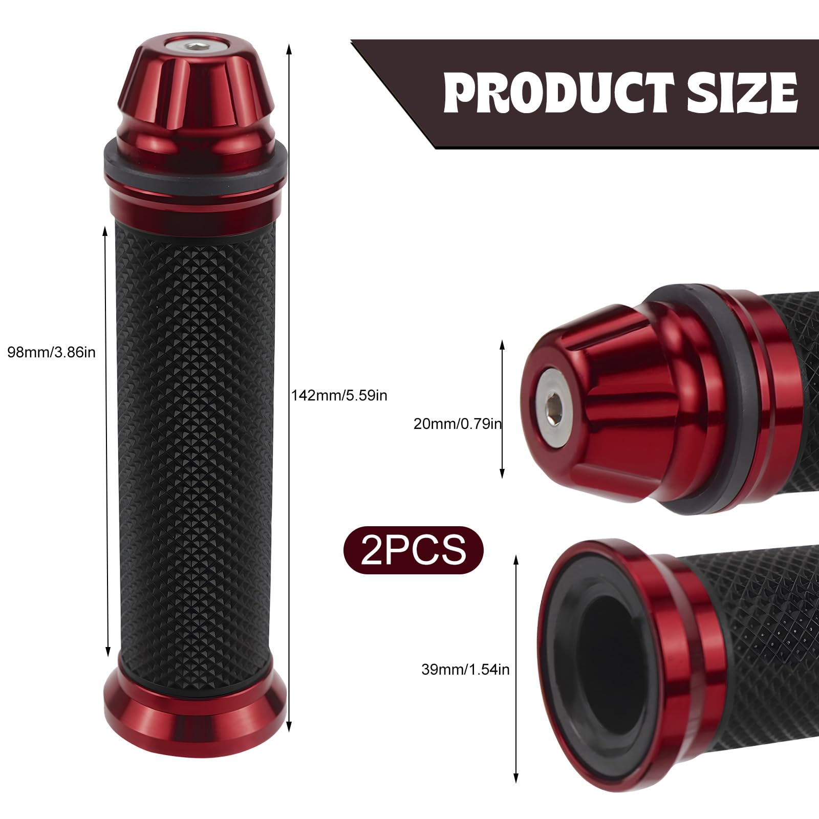 Manopole Moto 2 Pezzi Gomma 22mm/24mm Manubrio per Scooter Quad Cruiser Off Road Rosso