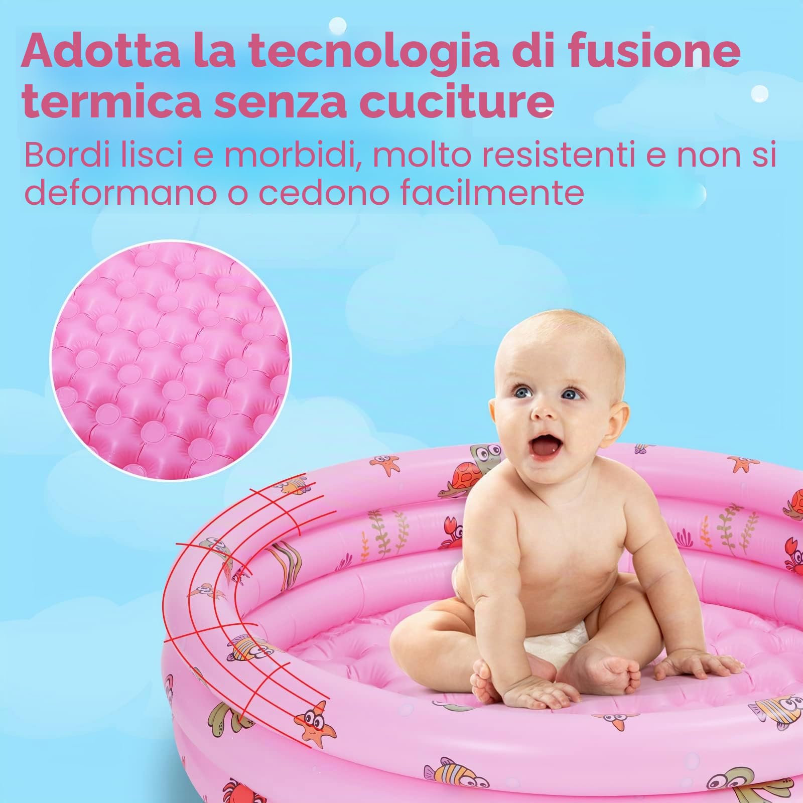 Highttoy Piscina Bambini,Piscina Gonfiabile Rotonda da 51 Pollici Piscinetta Gonfiabile Neonato Bambini Bambina, PVC Durevole 3 Camera d'aria Individuali, Rosa(130 x 40cm)