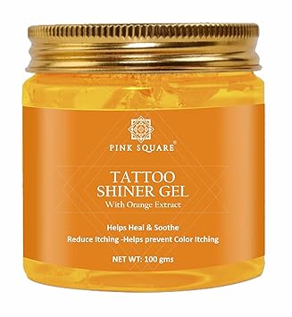 Pink Square Tattoo Shiner Gel with Orange Extract (Pack of 1, 100 grams)|Enhances Tattoo Vibrancy, Hydrates & Soothes Skin, Helps Reduce Itching, Supports Tattoo Care, Long-Lasting Shine & Nourishment