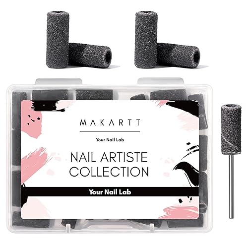 Makartt Bandas de lijado para taladro de uñas 50 limas de lijado de uñas pequeñas con puntas de mandril de 0.122 in, 180 granos medianos (negro,