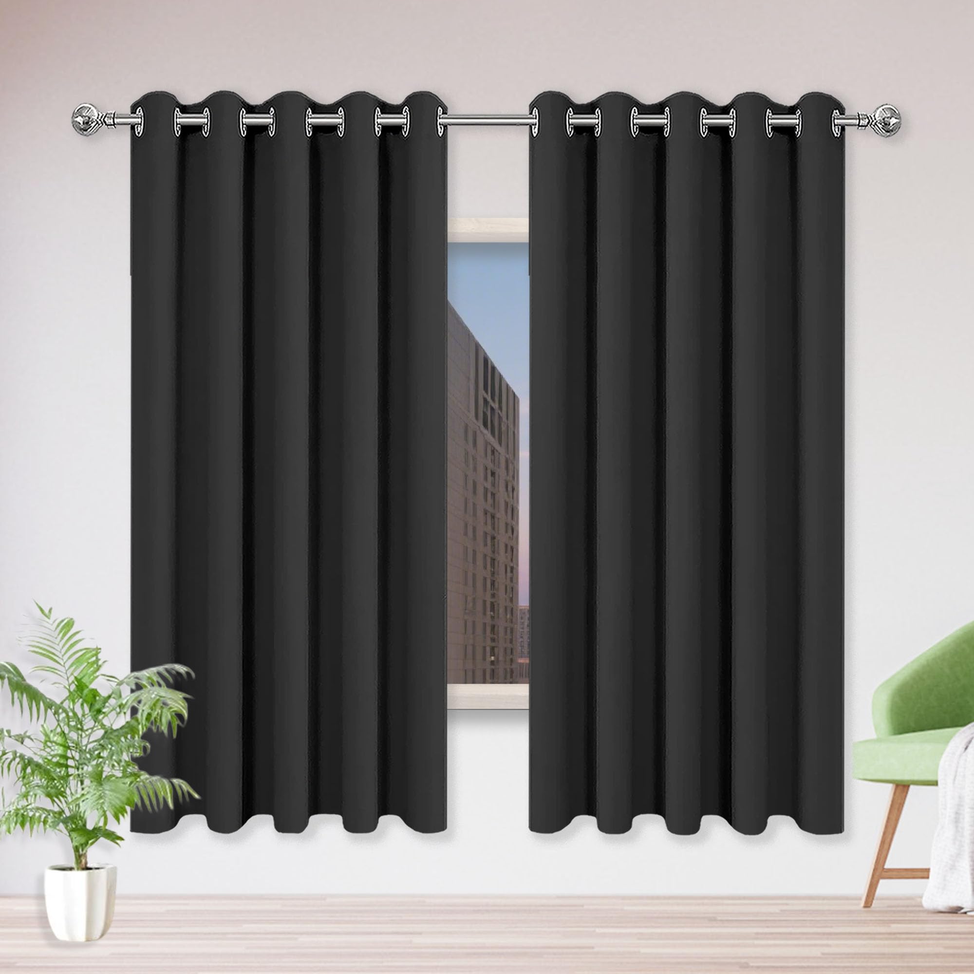 Verdunklungsvorhänge Gardinen mit Ösen 460 x 280 cm Einfarbige/Winter Extra Warm/Modern Vorhänge Schlafzimmer Ösen Vielen Farben Und Größen für Fenster Wohnzimmer, Schwarz