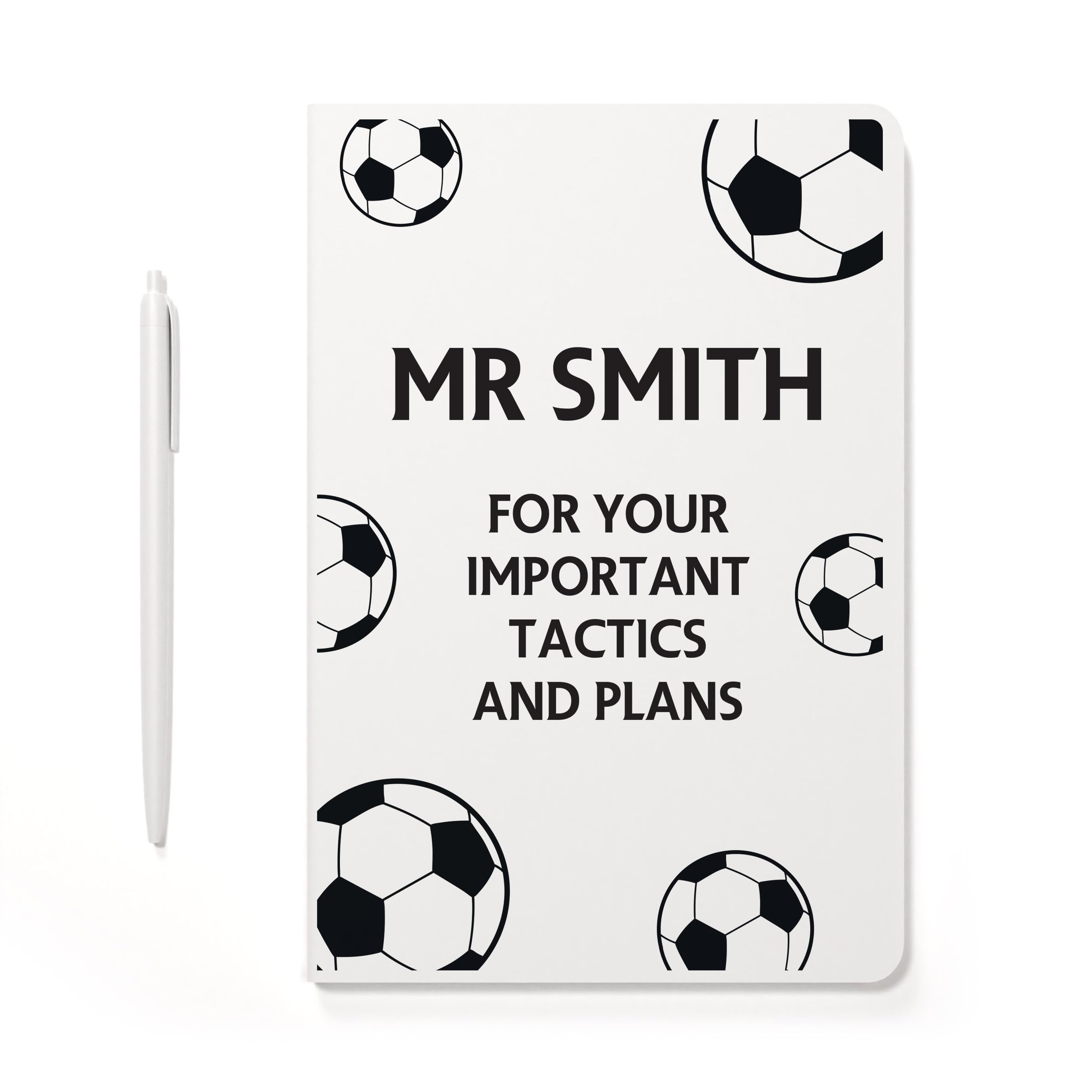 Beecreative Personalised Football Coach Gift - Custom A5 White Notebook and Pen Set - Male Teacher End Of Season Present From Team
