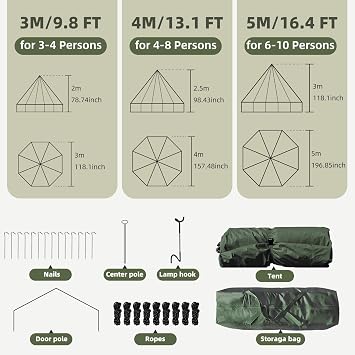 Bell Tent for Family Camping, 9.8/13.1/16.4 FT Yurt Tent with Stove Jack, 4 Season Oxford Tents for Outdoor Party, Hot Tent Shelter Fits 4-6 People