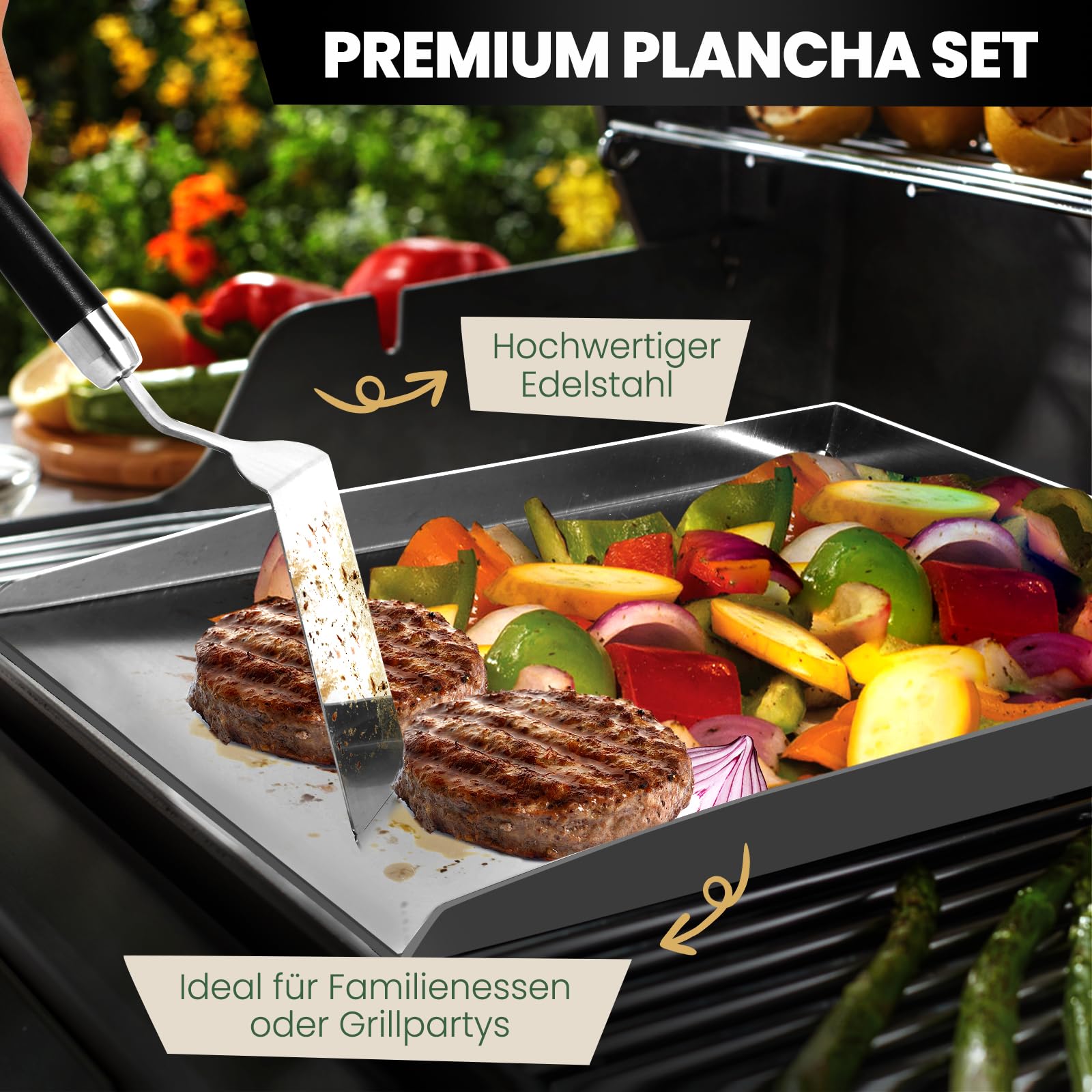 Plancha Barbacoa de Acero Inoxidable Universal para Barbacoa de carbón, Parrilla de Gas y más, Rectangular, accesorio de barbacoa, regalo para hombres 28 x 20 x 3cm