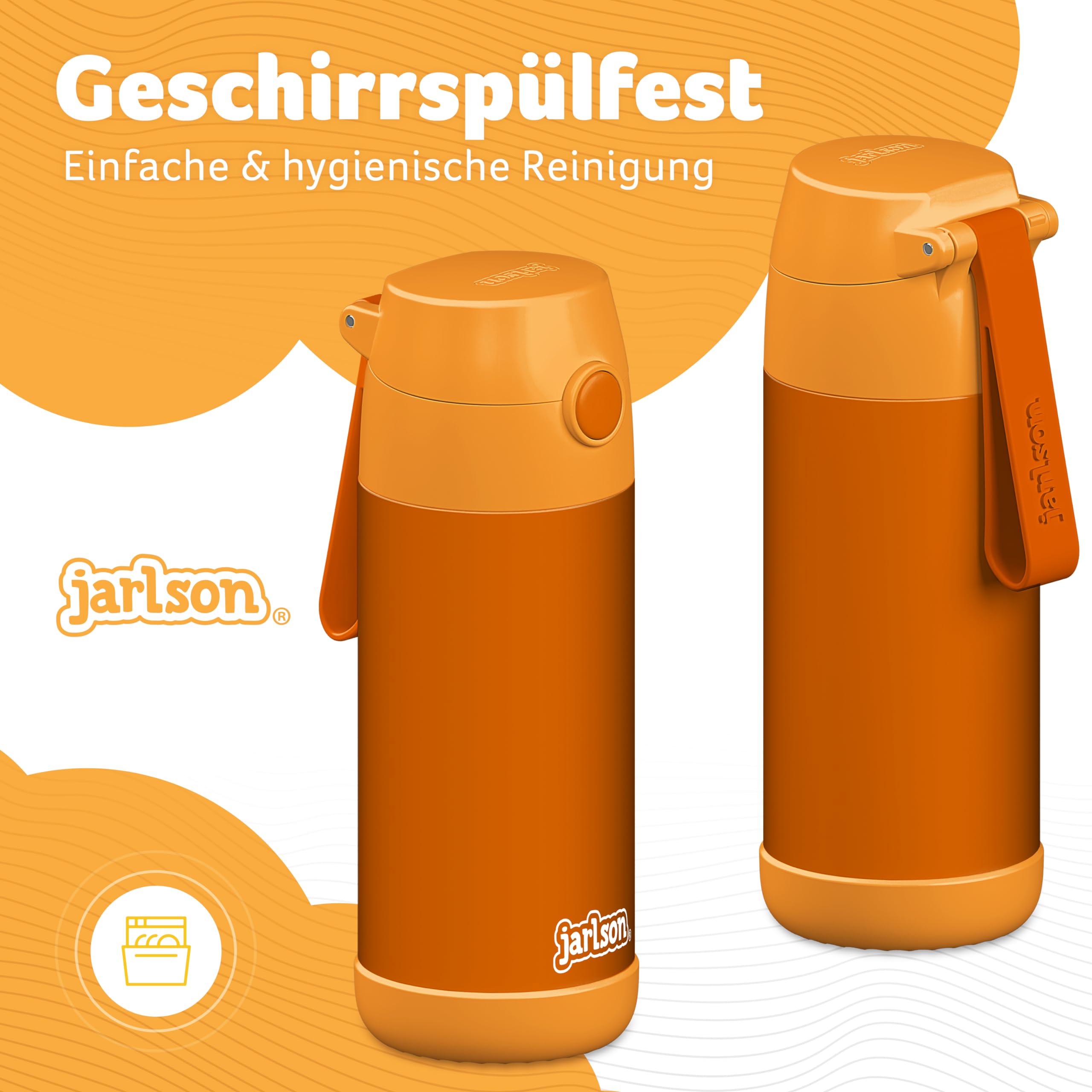 Jarlson® Borraccia Bambini Acciaio Inox MALI, Bottiglia Termica, Senza BPA, Bottiglia Acqua, Termos, Thermos - 350ml - Arancione