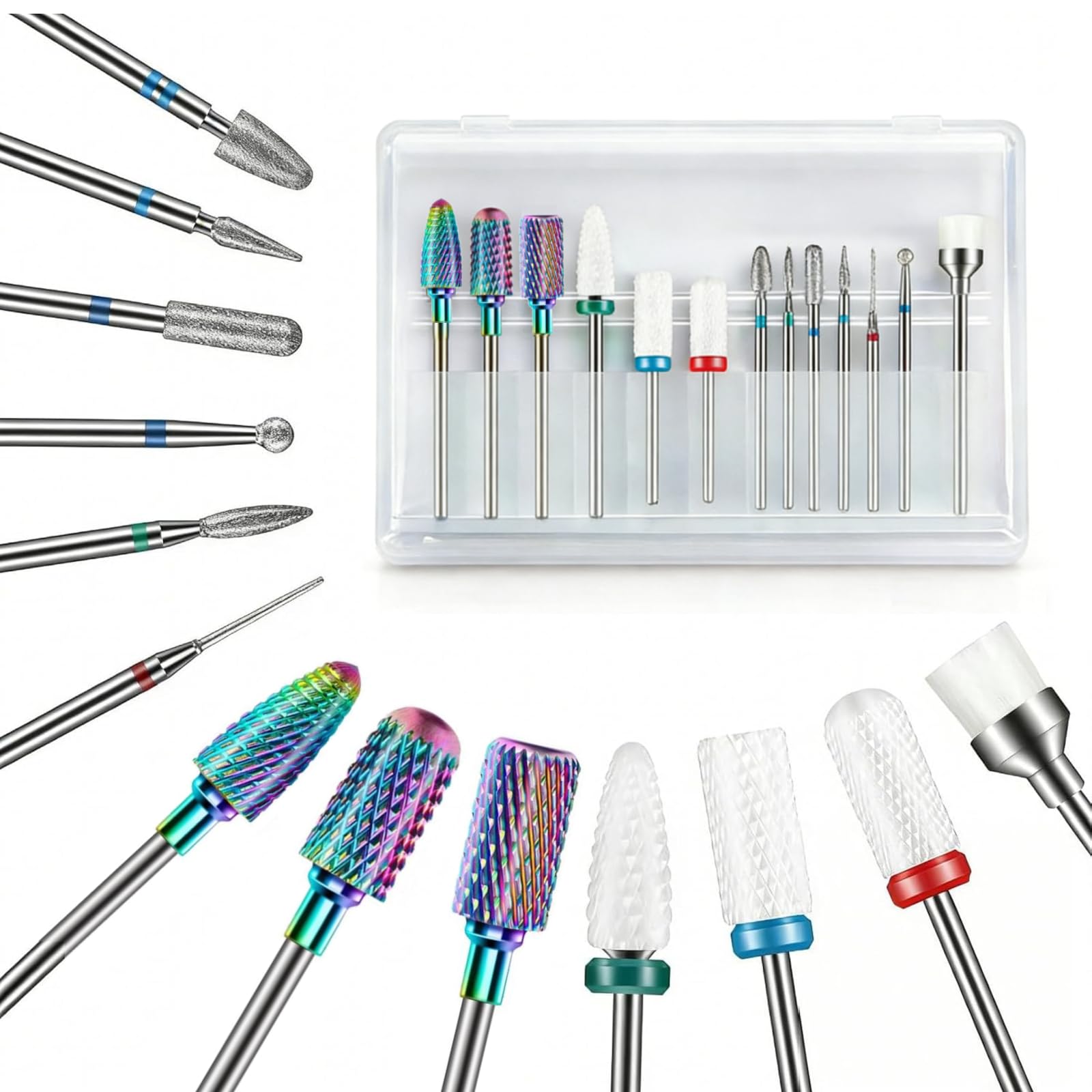 Depvko Juego de 13 brocas para cortar uñas, brocas profesionales de 3/32 pulgadas para manicura, brocas de cerámica de diamante de carburo con cepillo, brocas para quitar cutículas para gel acrílico Certificado ClimatePartner