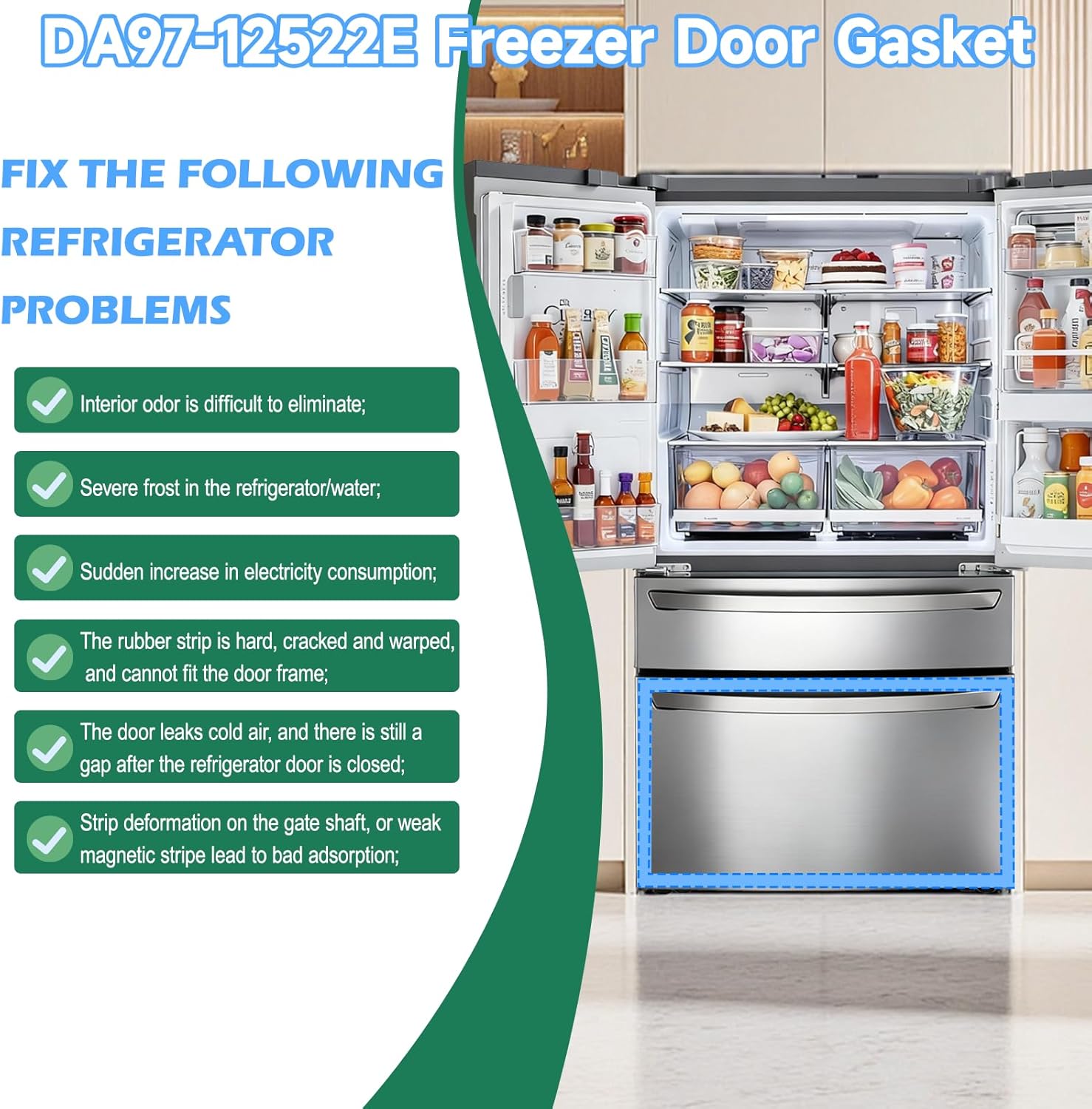 UPGRADED DA97-12522E Refrigerator Door Gasket Replacement Compatible with Samsung Refrigerator Door Seal, Replaces RF25HMEDBWW RF4267HARS RF25HMEDBSR RF25HMEDBSG RF4267HAWP Freezer Door Gasket