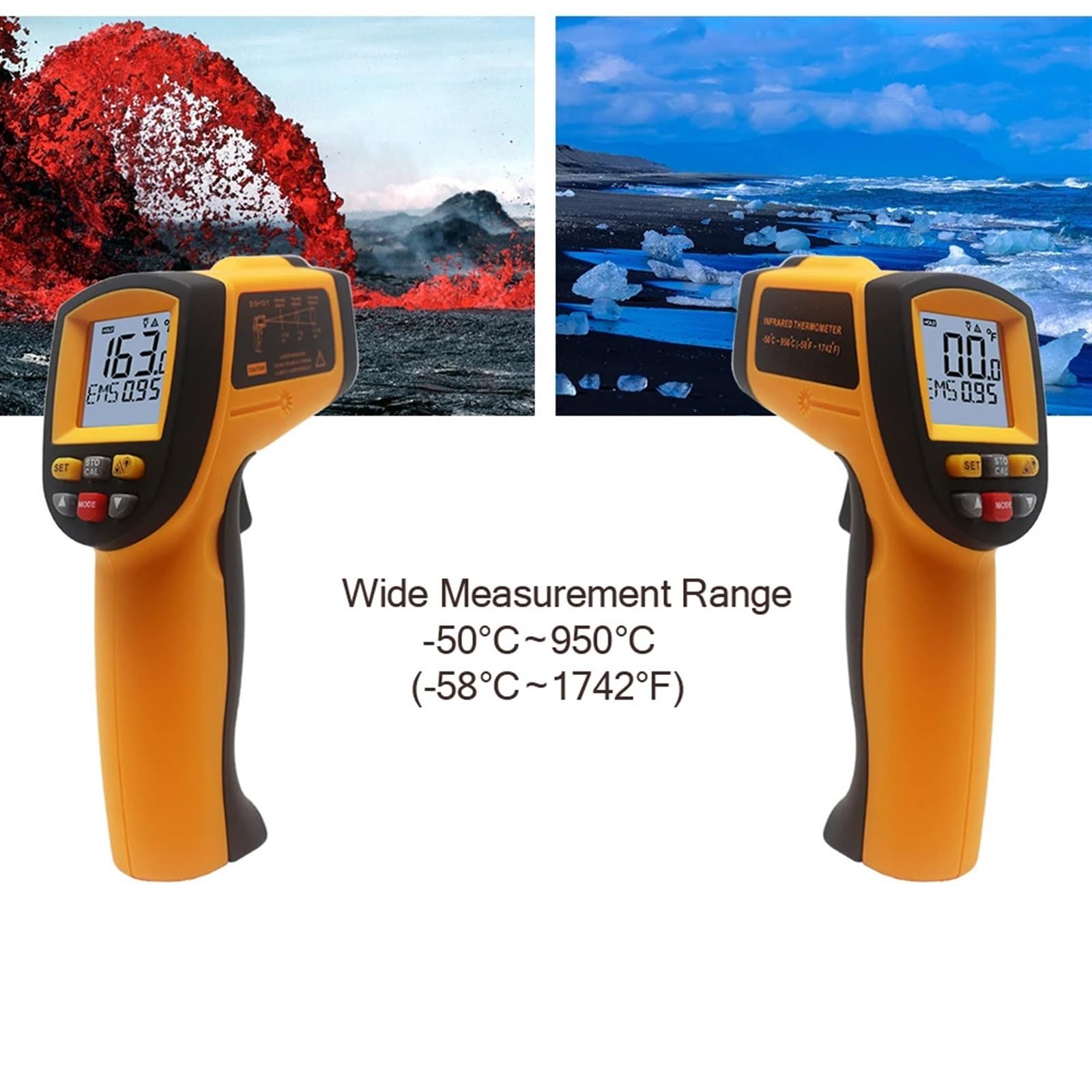 Cyfrowy termometr na podczerwień-laserowy miernik temperatury bezdotykowy LCD przemysłowy pistolet zewnętrzny ręczny pirometr 400 600 950 (kolor: -50-400C)