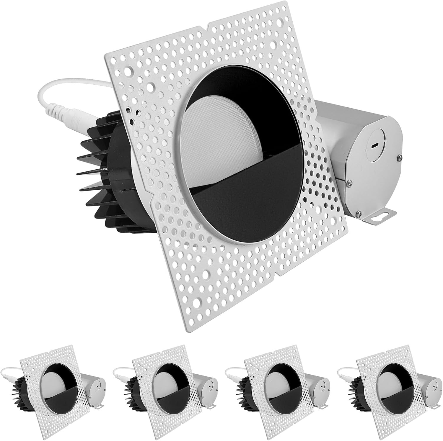 LUXRITE 4-Inch LED Trimless Recessed Spotlight with Black Wall Washer Trim Replacement 25W, 2000LM, 5CCT, 38° Beam Angle, Dimmable, Push-n-Lock, CRI90, Damp & IC Rated, ETL White + Black