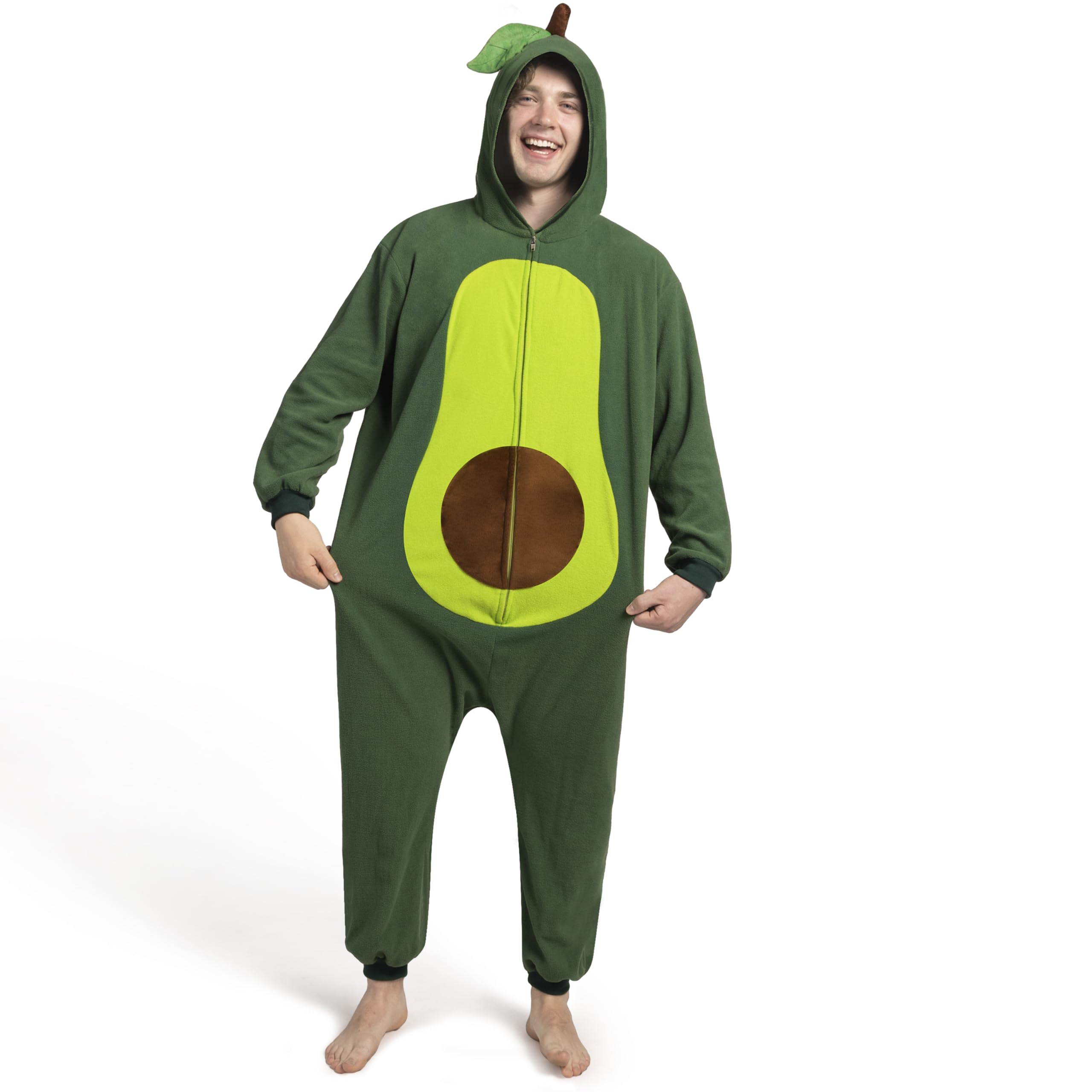 Spooktacular Creations Unisex Adult Avocado Pajama Plush Costume with Hat for Dress Up Role Play Halloween Costume Green