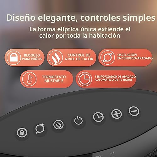 Miniatura 5 de Calentador de Torre de Cerámica Lasko Ellipse para el Hogar con Interruptor de Volcado, Bloqueo Infantil, Pantalla Digital, Termostato, Oscilación