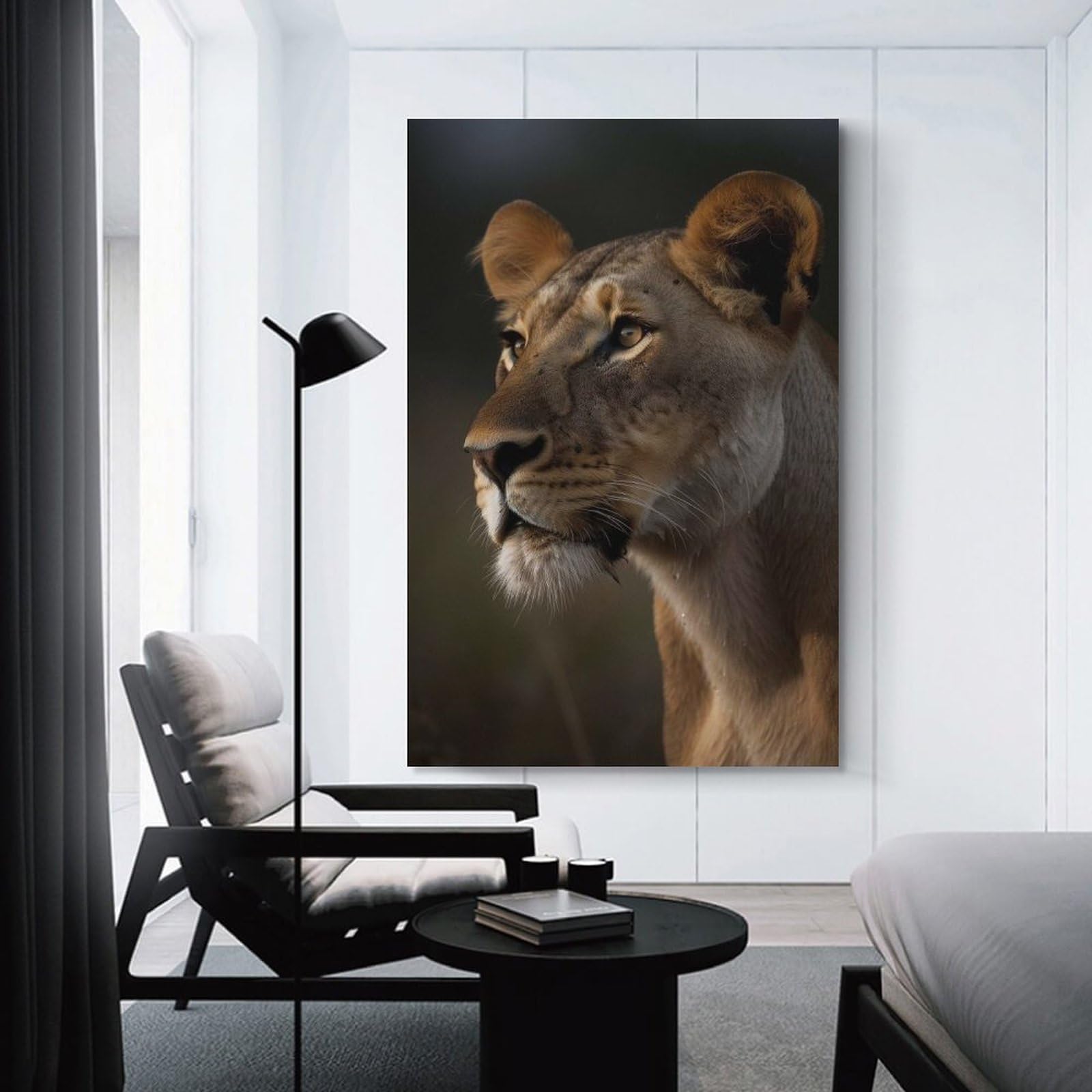 Junmoney Decorative Wall Artwork Lioness Wildlife Portrait, 16x24inch(40x60cm), for Living Room, Lounge Or Sitting Room, Modern Wall Decor for Cosy Interiors