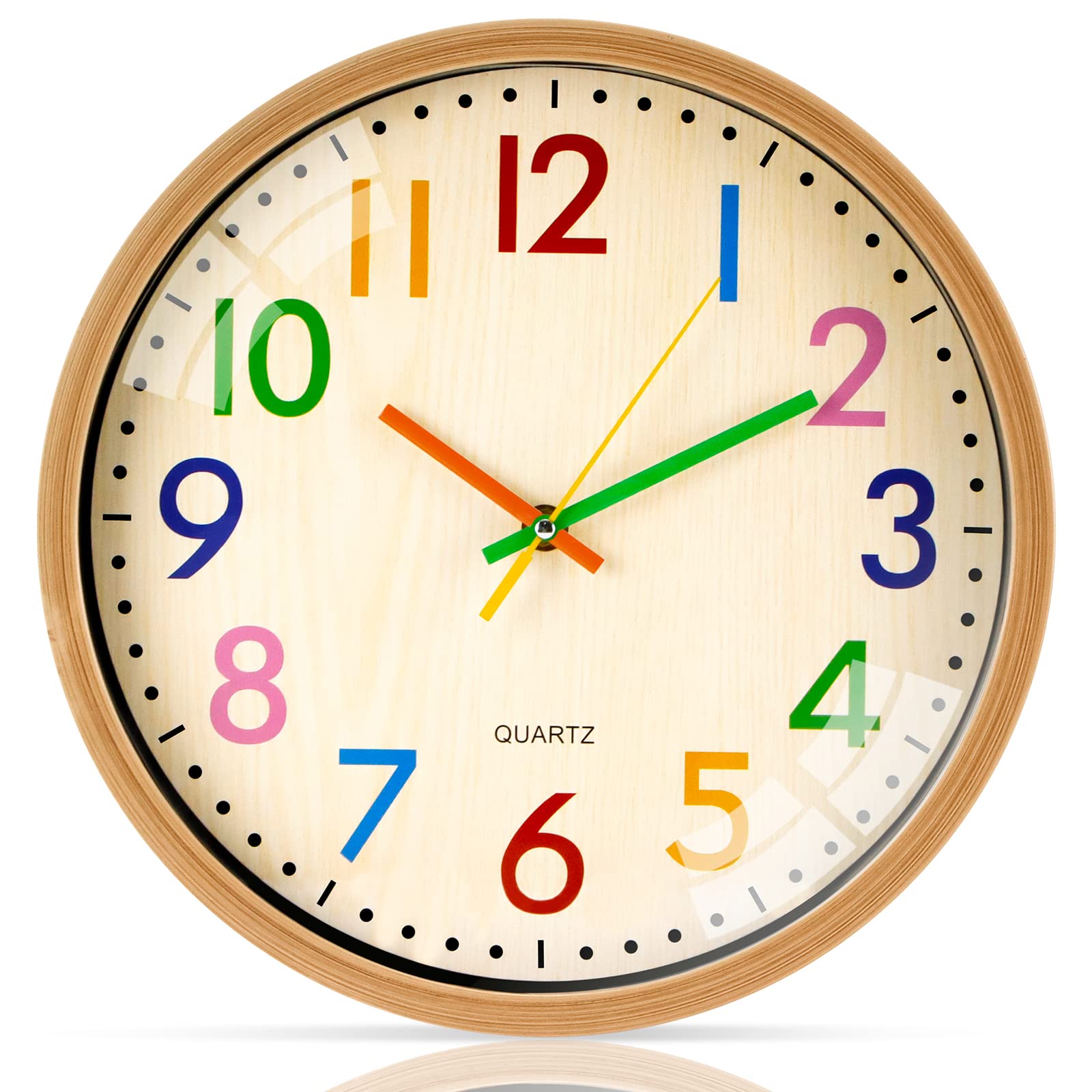 12 Inch Silent Kid Wall Clock Non-Ticking Clock for Kids Battery Operated Easy to Read 3D Numerals Classroom Clock for Nursery Classroom Office Living Room Bedroom Playroom Decor