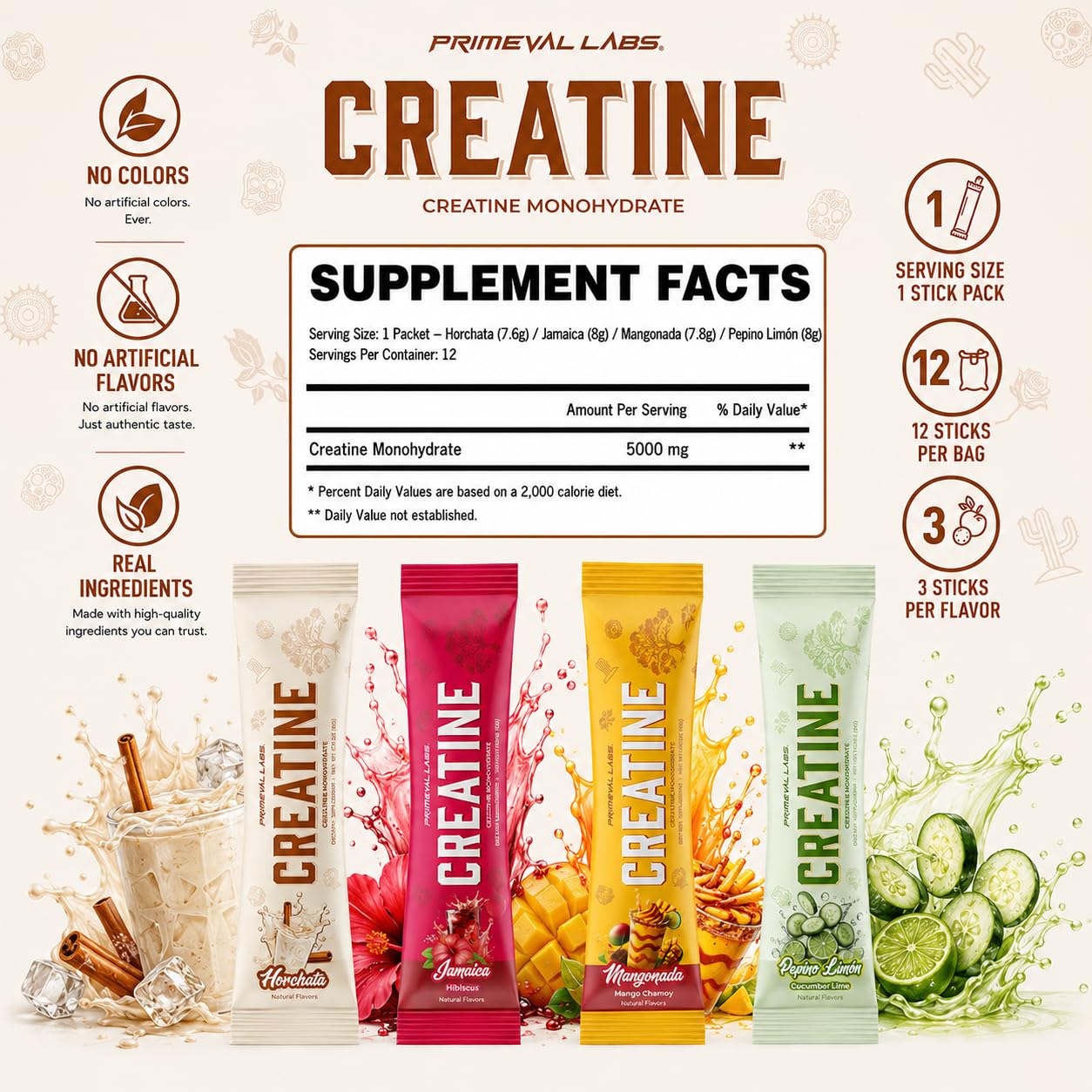 Primeval Labs Creatine Monohydrate Powder, 12-Ct Latino Flavors Pack — Amazon image 2