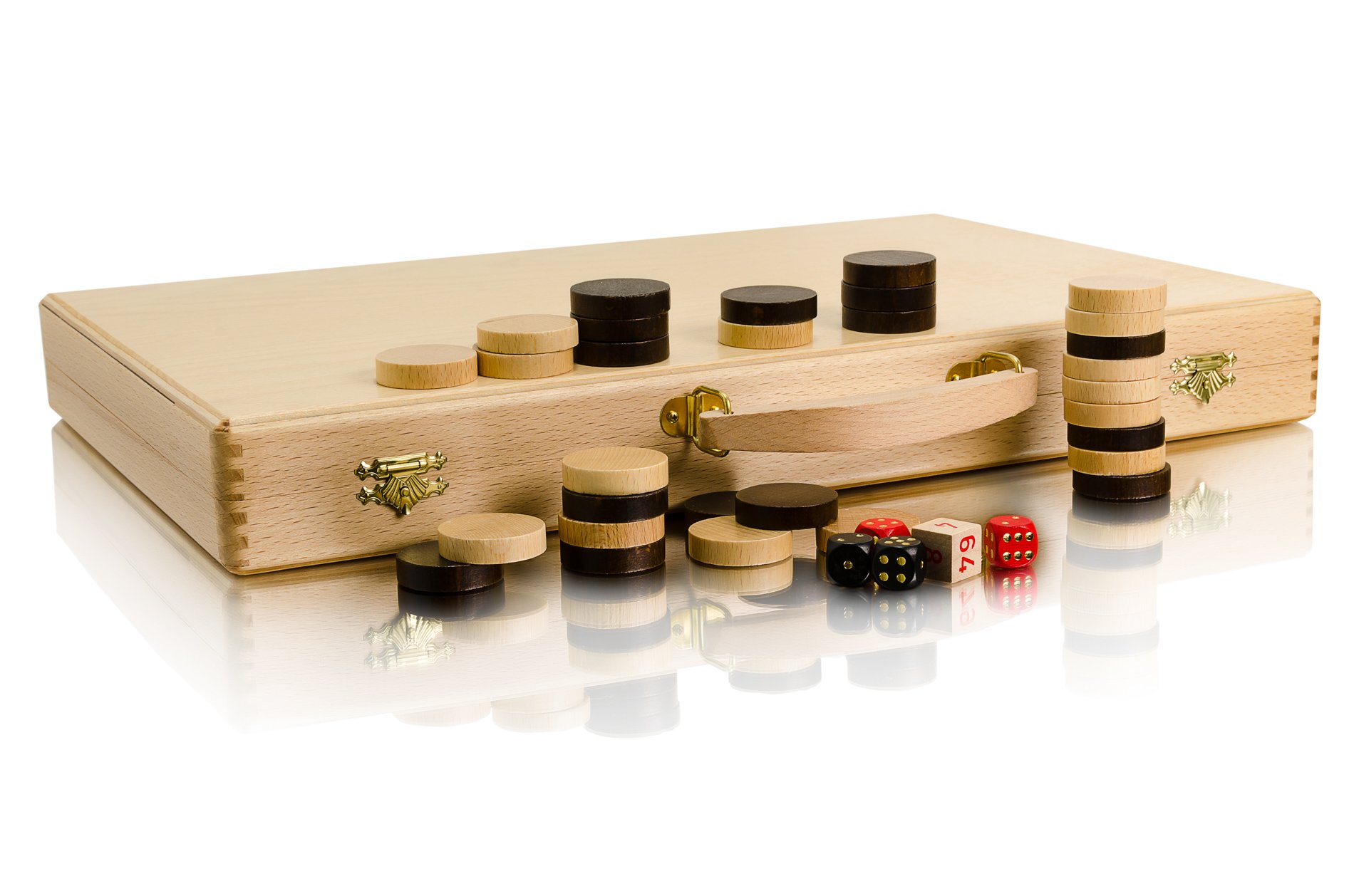 Backgammon De Voyage En Bois – Plateau 50 X 38 Cm, Acajou Marqueté, Sans Plastique, Avec Fermeture Métallique