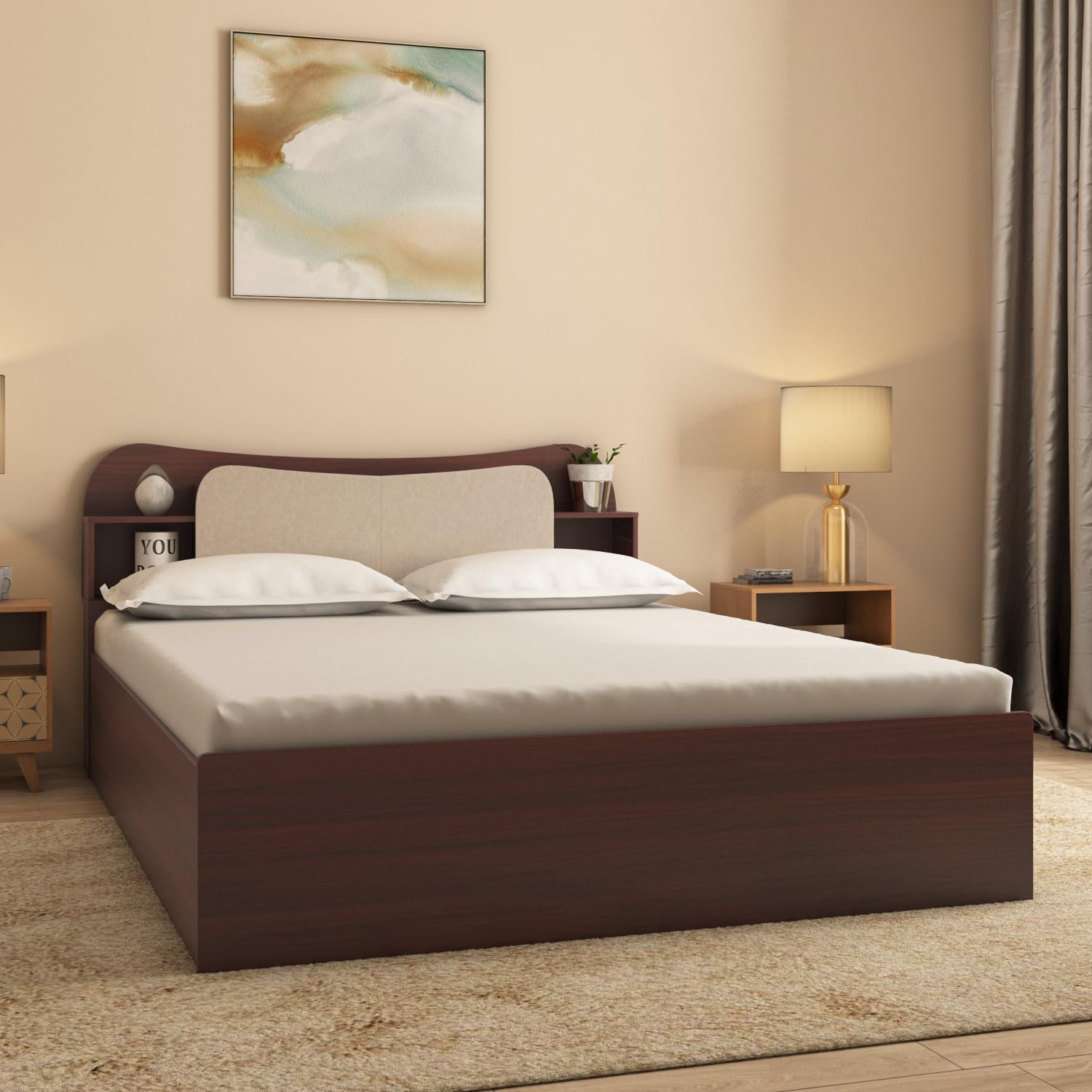 Nilkamal Daffodil King Bed | Engineered Wood Build | Headboard with Open and Closed Storage | 1 Year Warranty | Walnut-image-15