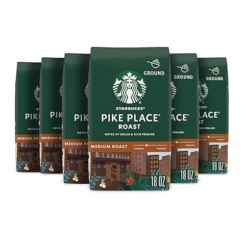 Starbucks Pike Place Roast - Café molido con tostado medio, 100 % Arábica, 6 bolsas (18 onzas cada una)