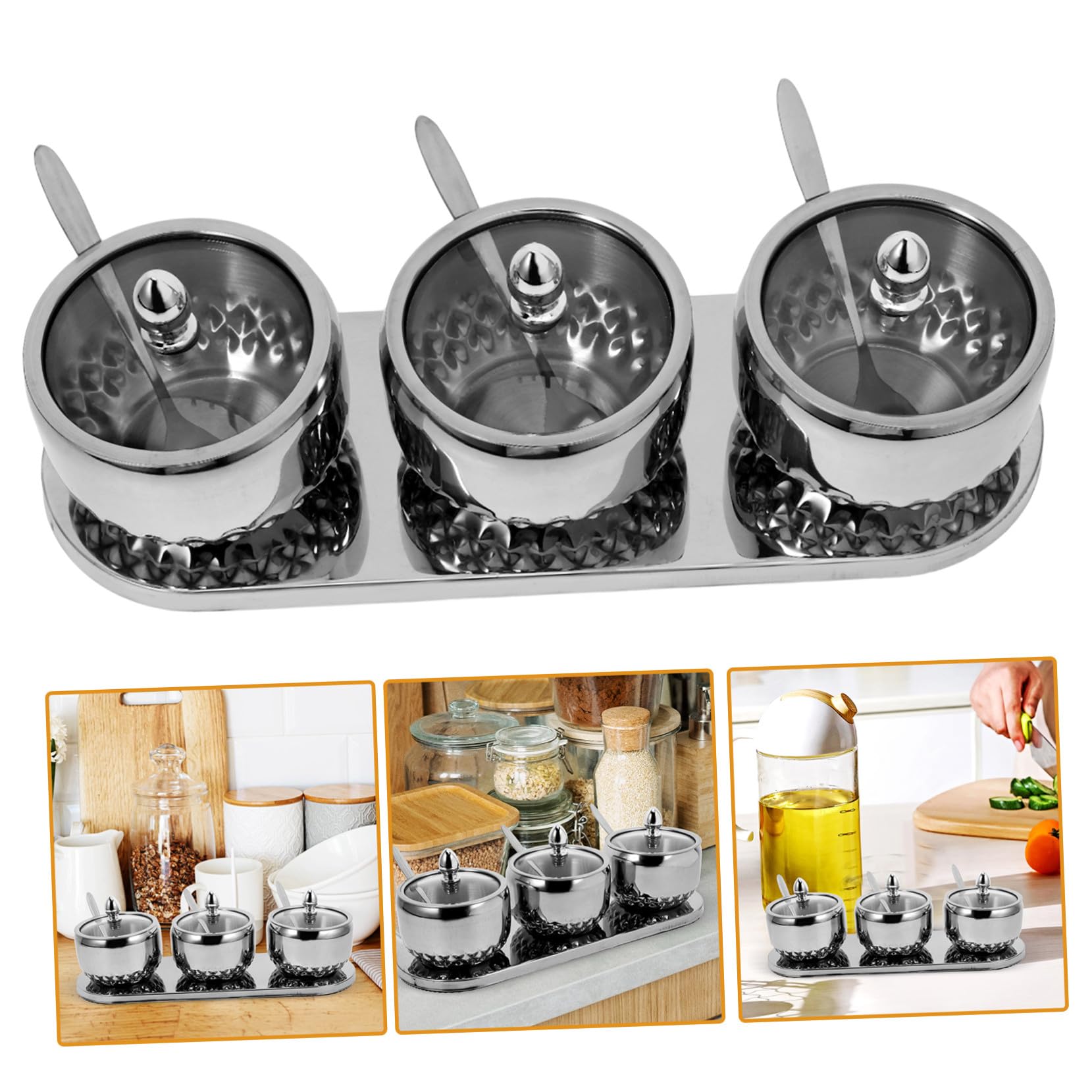 TOYANDONA Gewürzbehälter Edelstahl Mit Löffeln Und Basis Sichtdeckel Für Einfache Kontrolle Für Einfachen Zugriff Multifunktionaler Küchenhelfer Für Frische Gewürze