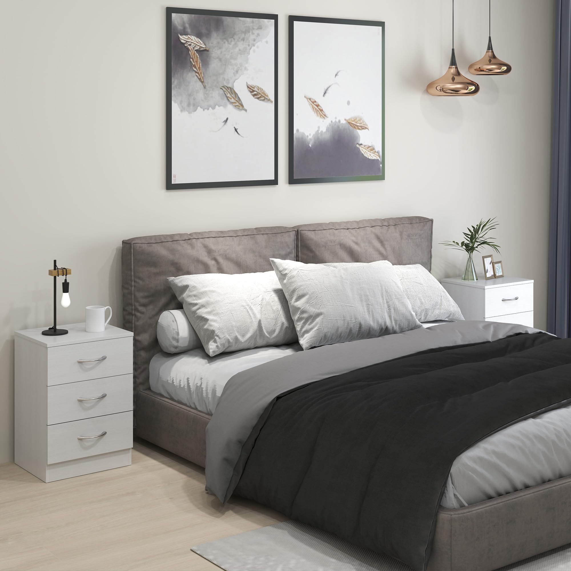 HOMCOM Conjunto de 2 Mesitas de Noche Modernas Mesillas de Noche con 3 Cajones Mesitas Auxiliares para Salón Dormitorio Carga 50 kg 40x35x58 cm Blanco