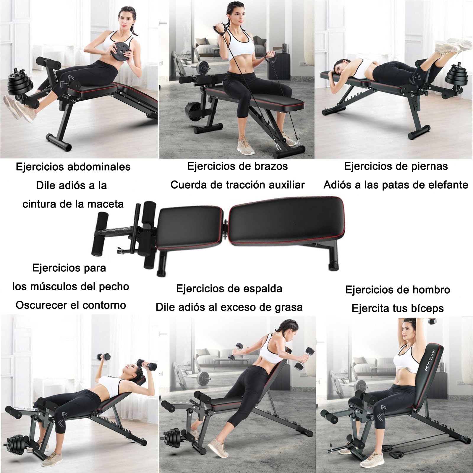 Banco de Pesas, Banco de Musculacion, Banco Abdominales, Entrenamiento de Cuerpo Completo Inclinación Declinación Elevación Plana, Press de Banco para GimnasioBlack,48 * 162 * 111CM