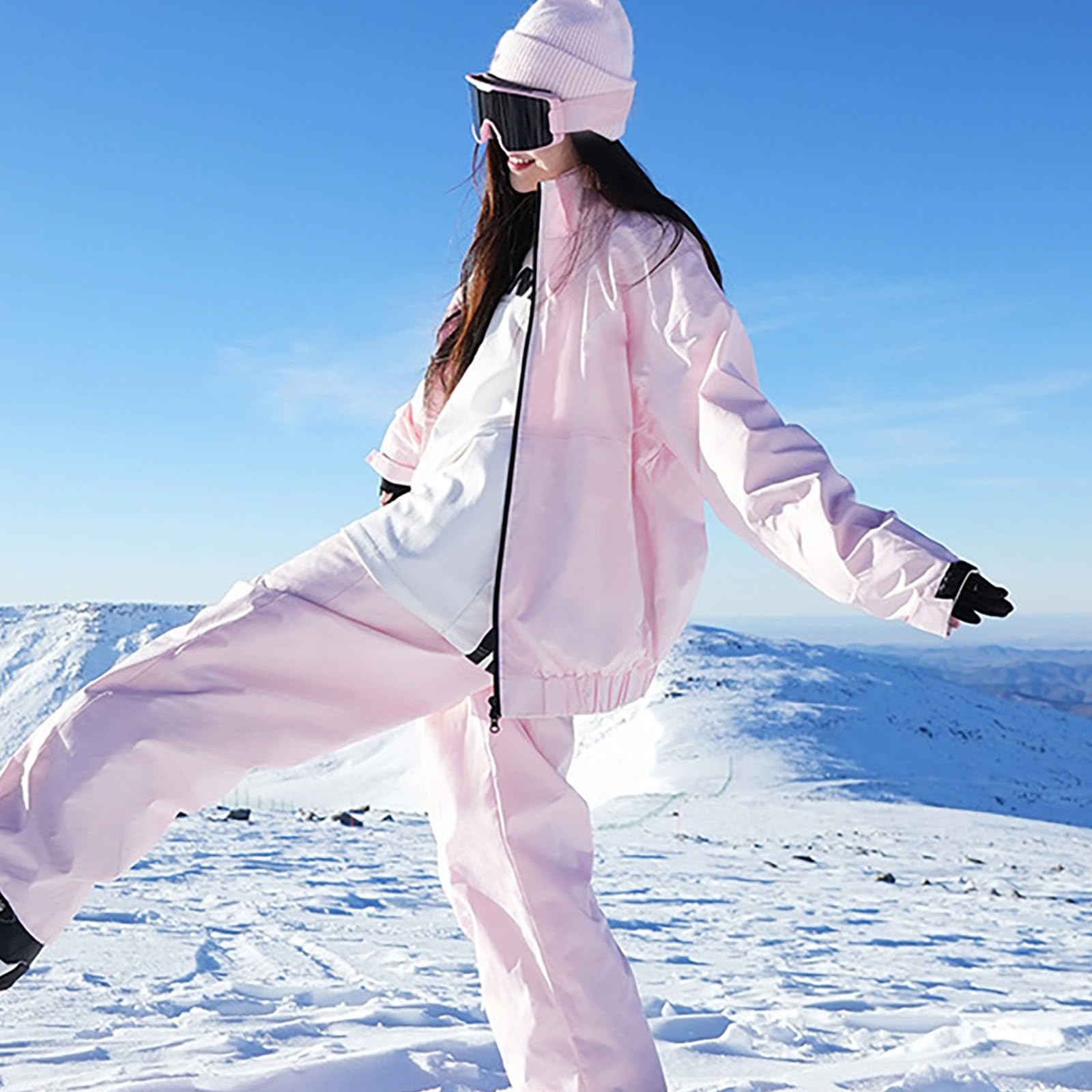 Tuta da neve da uomo e donna, 2 pezzi, ispessita, calda, giacca da neve e pantaloni, impermeabili, set da sci da montagna, impermeabile, antivento, giacca invernale con cappuccio, invernale, 2 pezzi