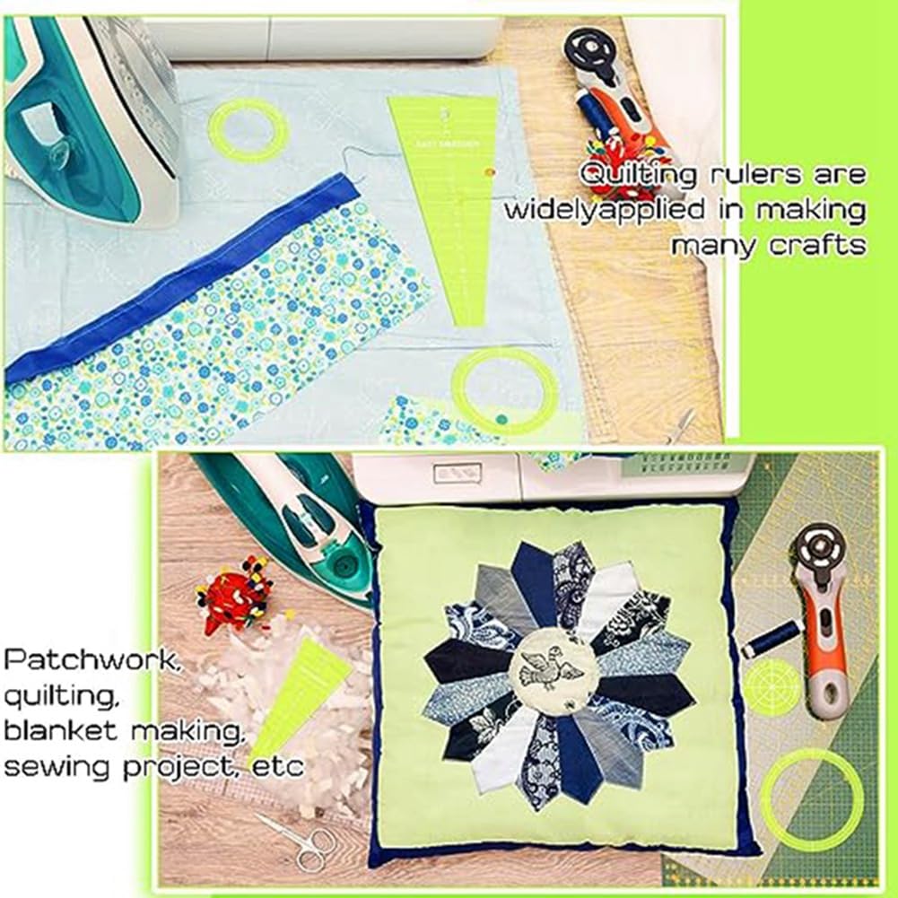 3-delige Quiltlinialen, 9 Inch Quiltlinialen Grote Rechthoek Inch Schaal Quiltsjablonen Groene Hulplijnen Acryl Duidelijke Naailinialen, Duidelijke Linialen Rasters voor Precisiemetingen voor Stiksels