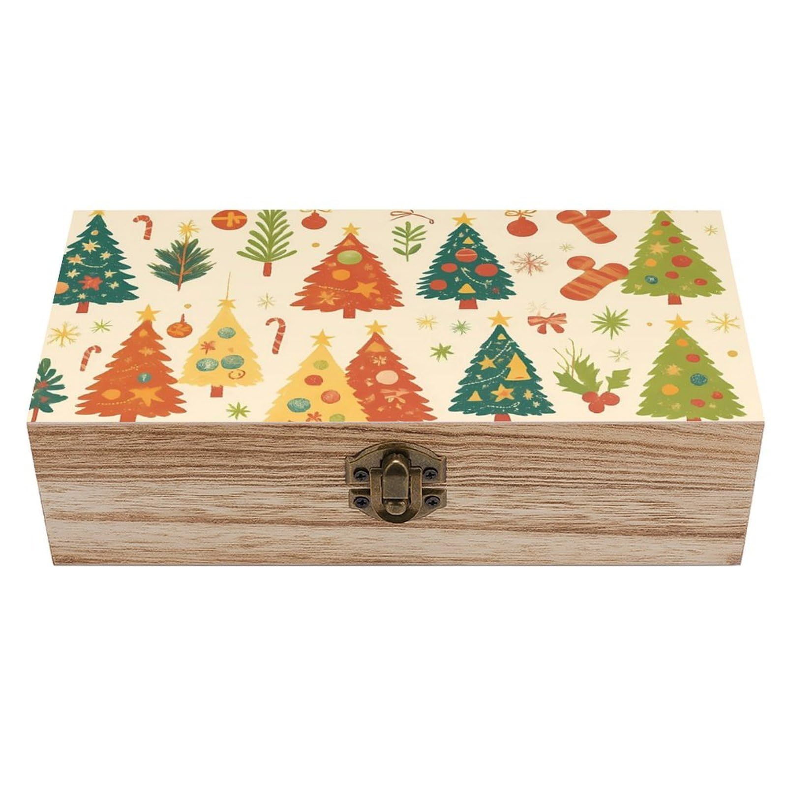 HLBSDM Retro Colorful Xmas Trees Retro Wooden Storage Box Jewelry Art Gift Boxs Decorative Keepsake Boxes