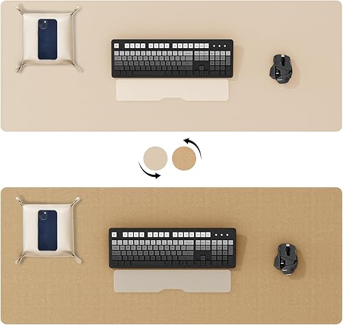 Miniatura 9 de DAWNTREES Tapete de escritorio de doble cara, tapete de escritorio de cuero, negro 35.5 x 17 pulgadas, protector de escritorio de corcho, con