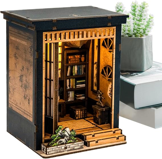 Mini House Kit, DIY Miniature House Kits, Wood Japanese Style Desk Decoration - Book Houses Making Set, Mini Doll Houses Kits Tiny Model 3D Puzzles Craft for Adults Teens Collectors Cabinet Display
