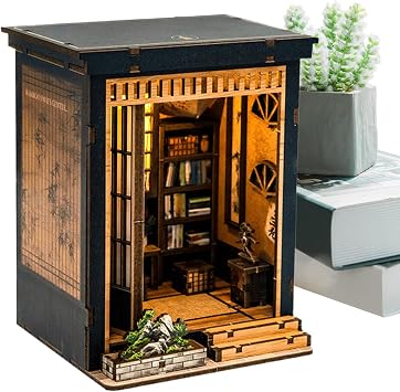 Mini House Kit, DIY Miniature House Kits, Wood Japanese Style Desk Decoration - Book Houses Making Set, Mini Doll Houses Kits Tiny Model 3D Puzzles Craft for Adults Teens Collectors Cabinet Display